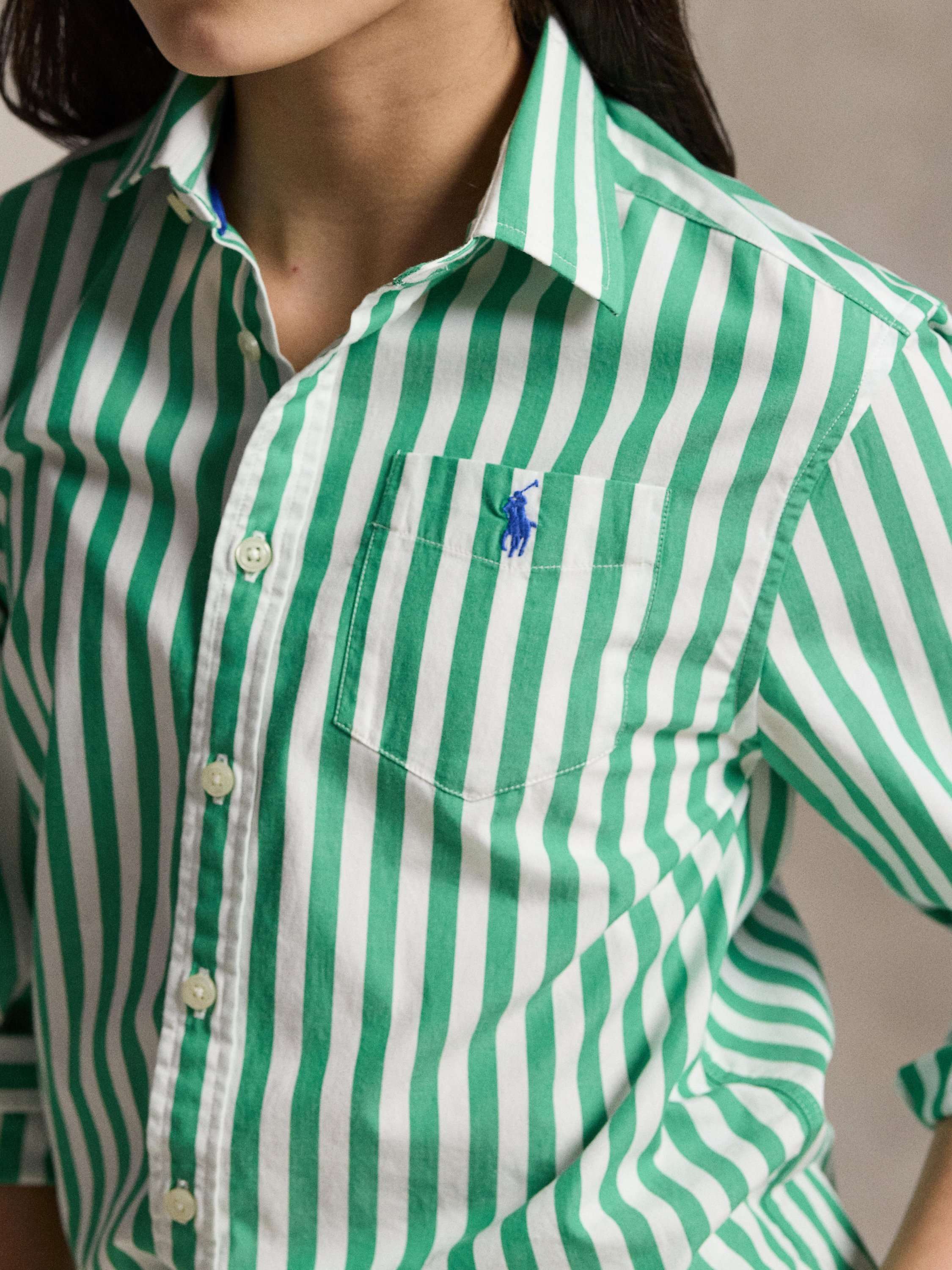 Kids' Cotton Stripe Shirt, Stem/White