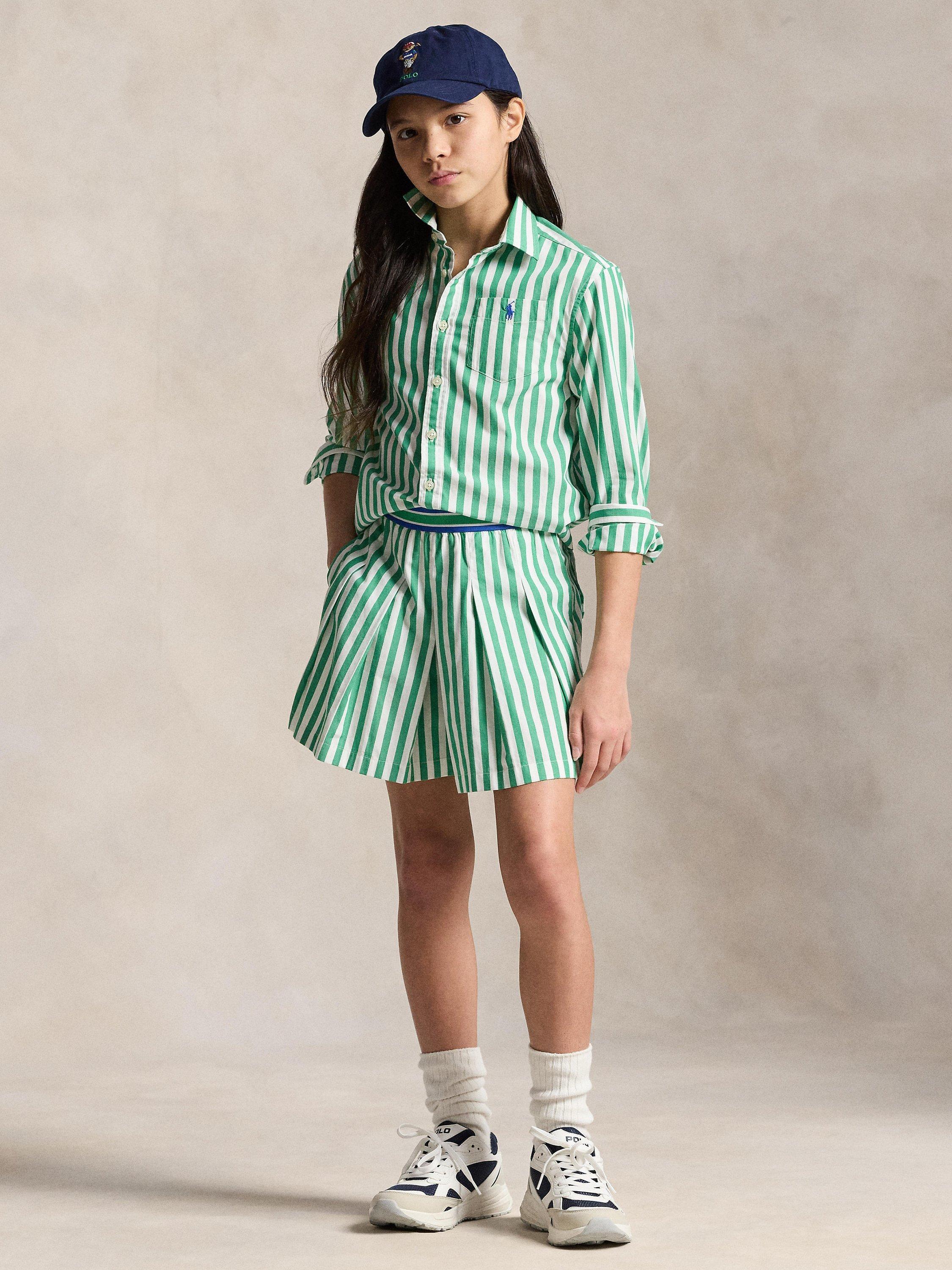 Kids' Cotton Stripe Shirt, Stem/White