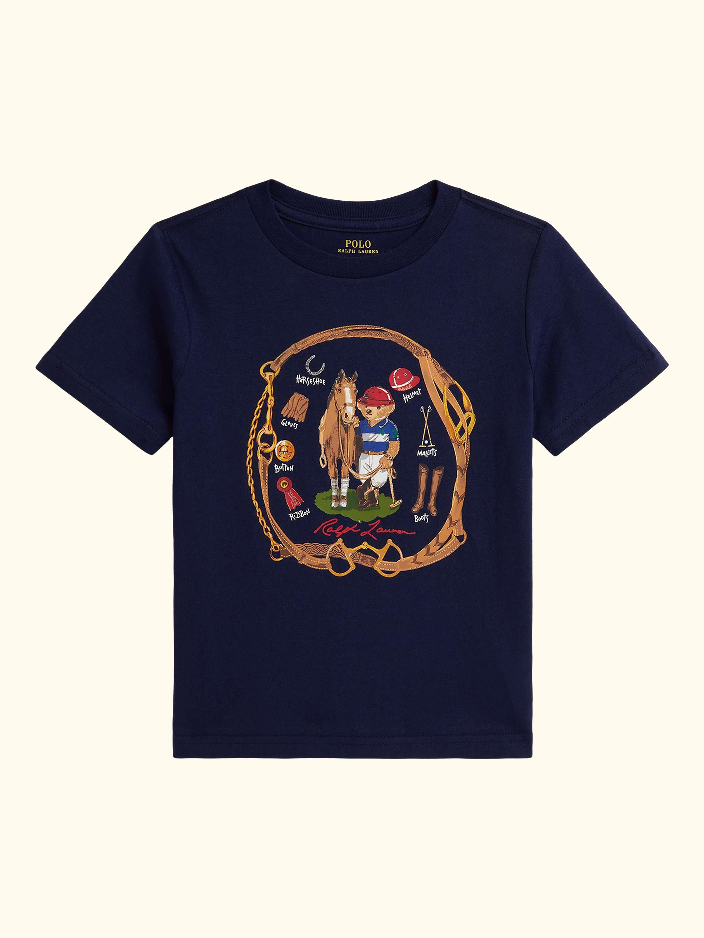 Kids' Cotton Equestrian Graphic T-Shirt, Bear Newport Navy