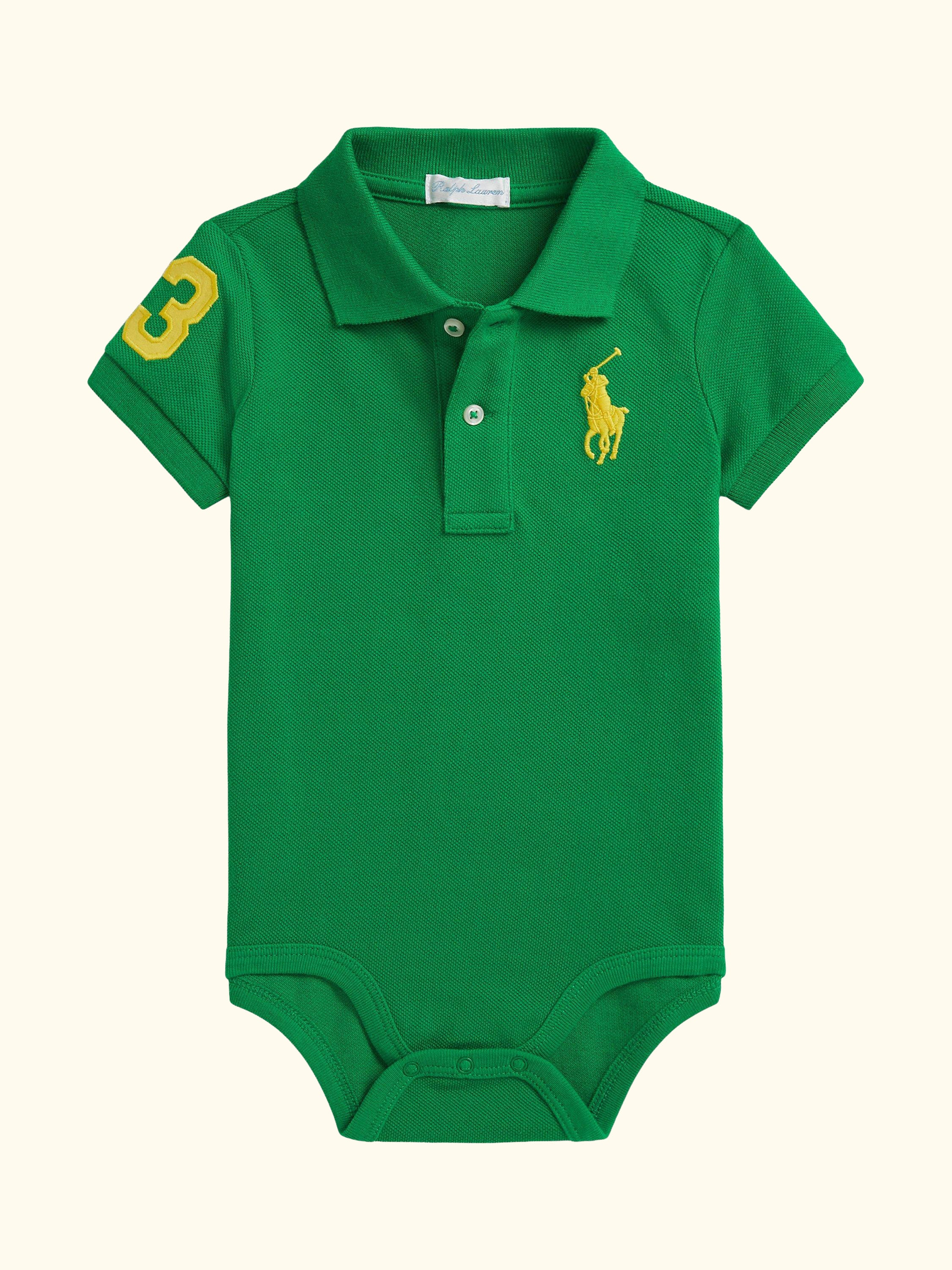 Baby Cotton Logo Collared Bodysuit, Cruise Green