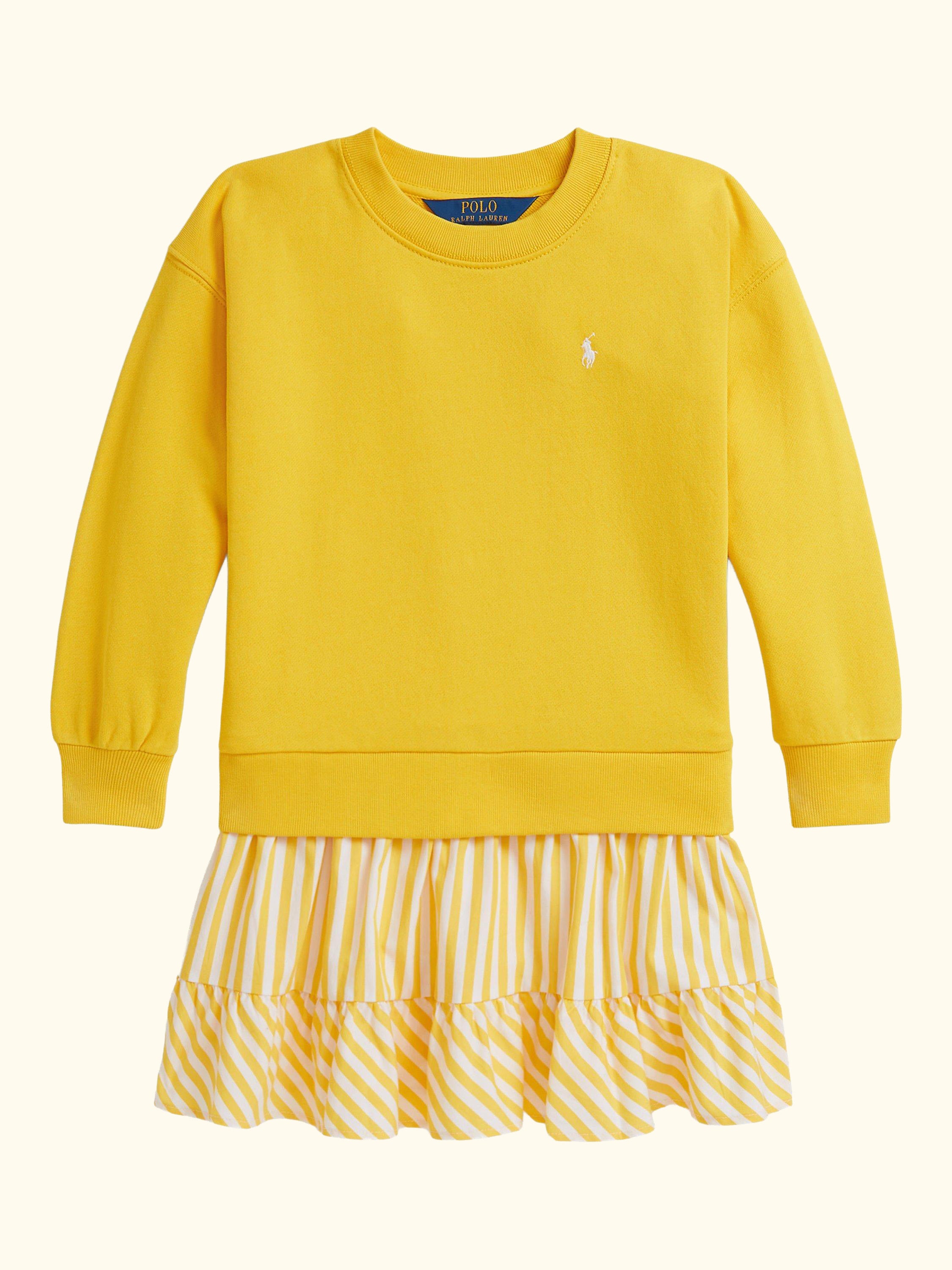 Kids' Cotton Pony Logo Sweatshirt Dress, Racing Yellow