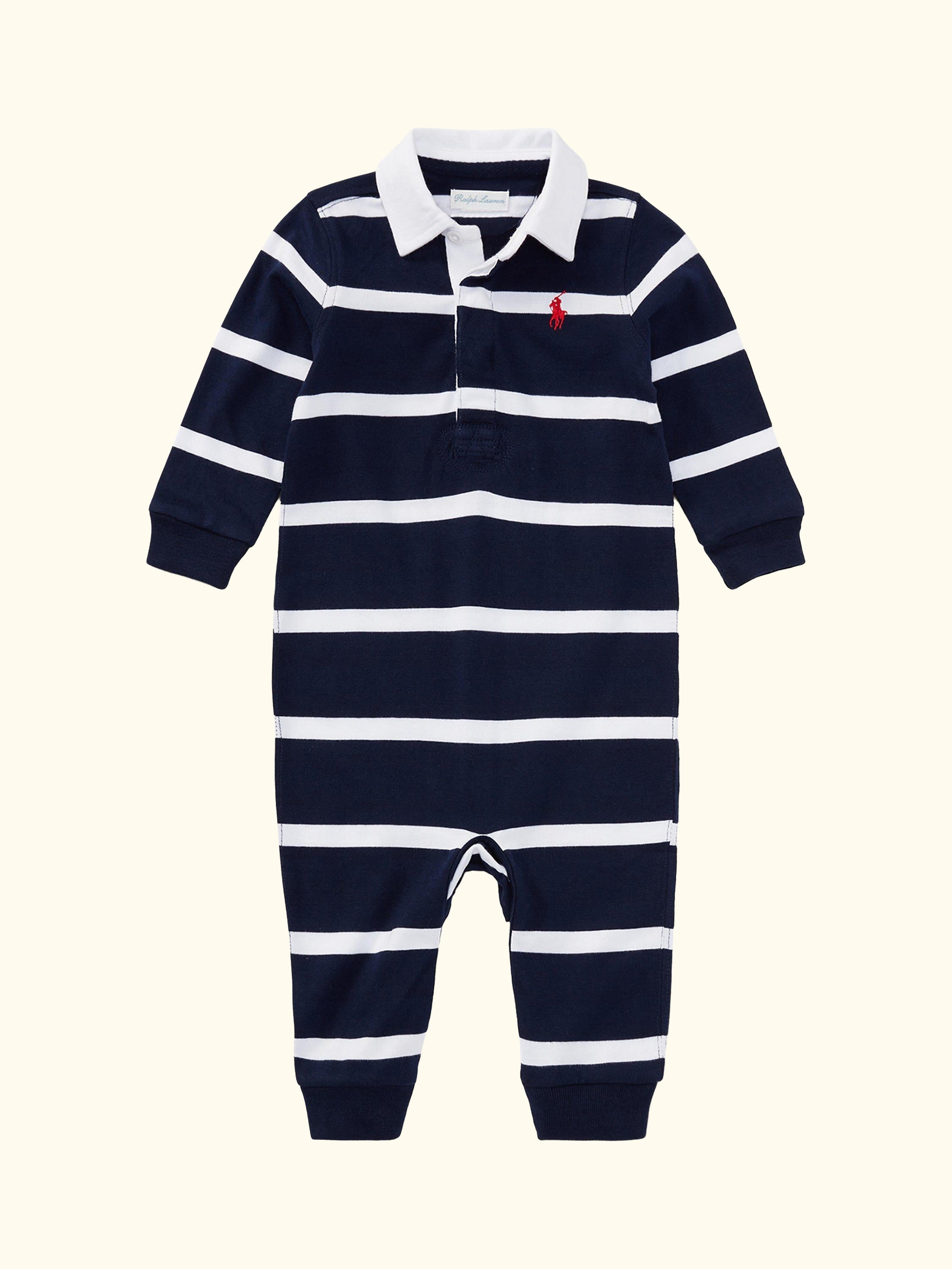 Baby Cotton Rugby Coverall Sleepsuit, Refnd Navy/Multi