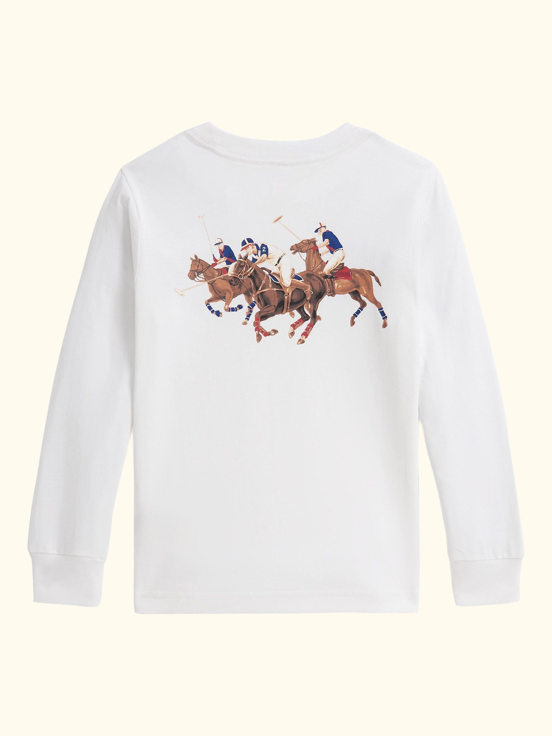 Kids' Cotton Logo Print Long Sleeve T-Shirt, White, White