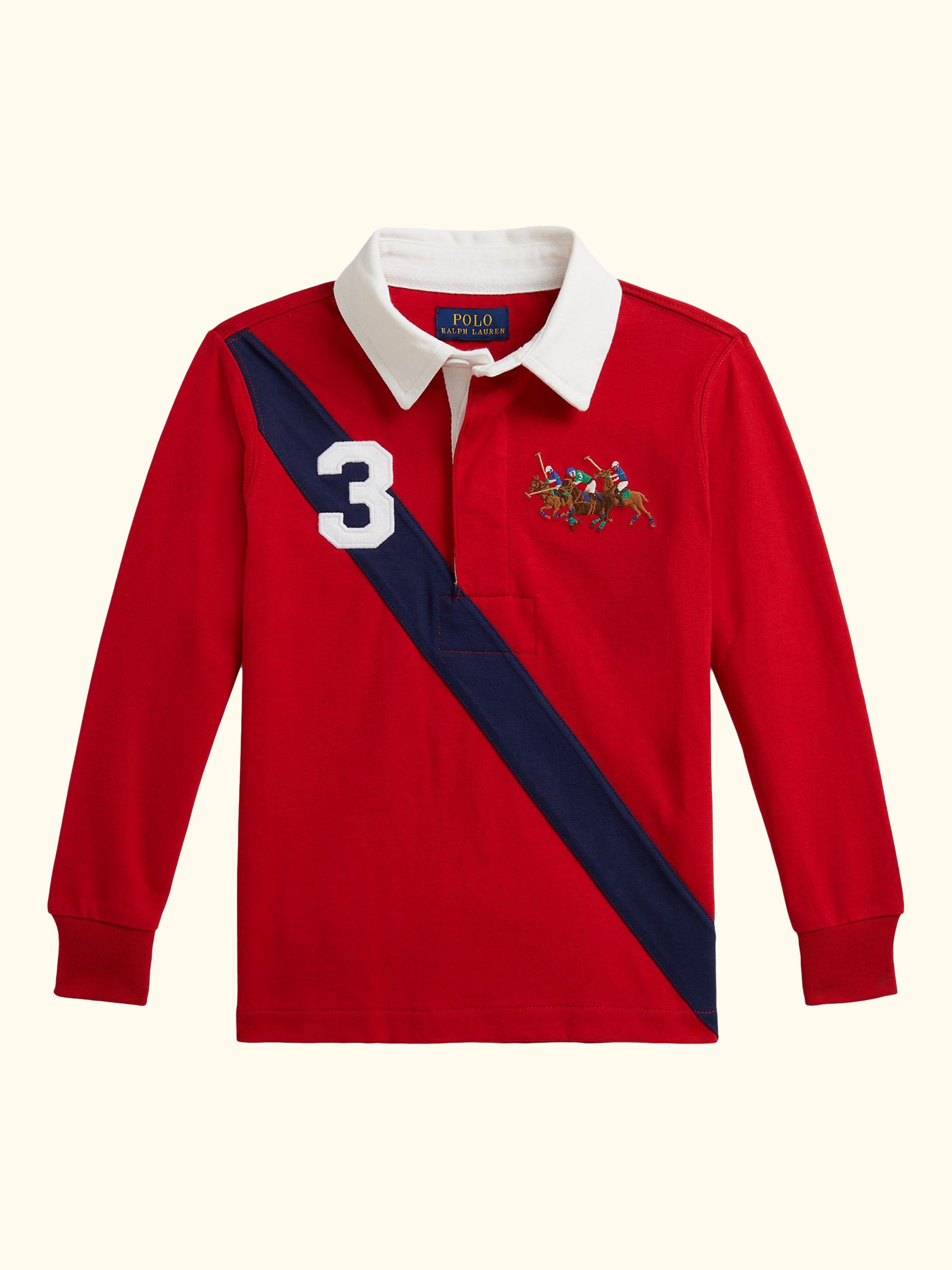 Kids' Cotton Logo Long Sleeve Rugby Shirt, Red Multi