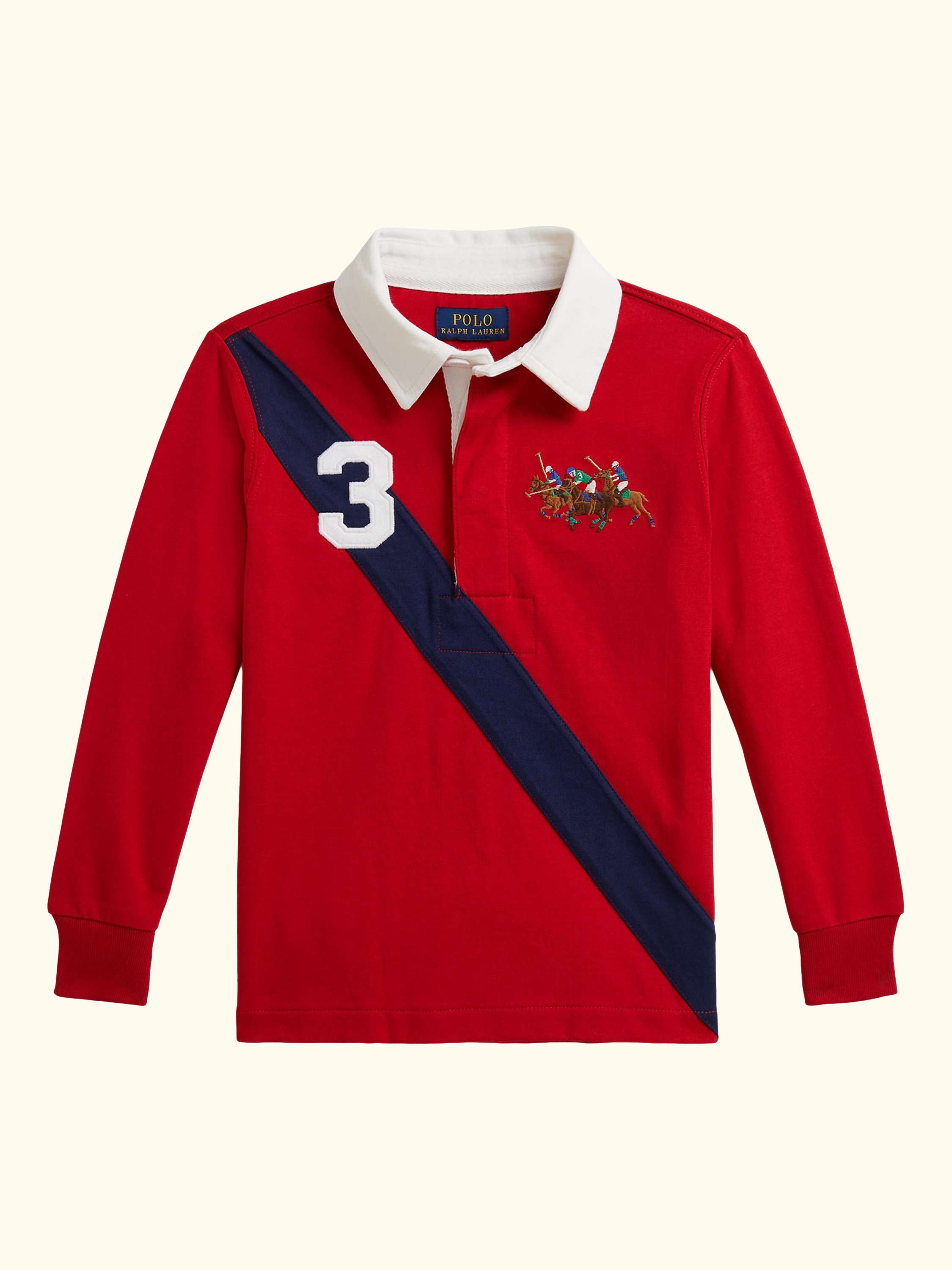Kids' Cotton Logo Long Sleeve Rugby Shirt, Red Multi