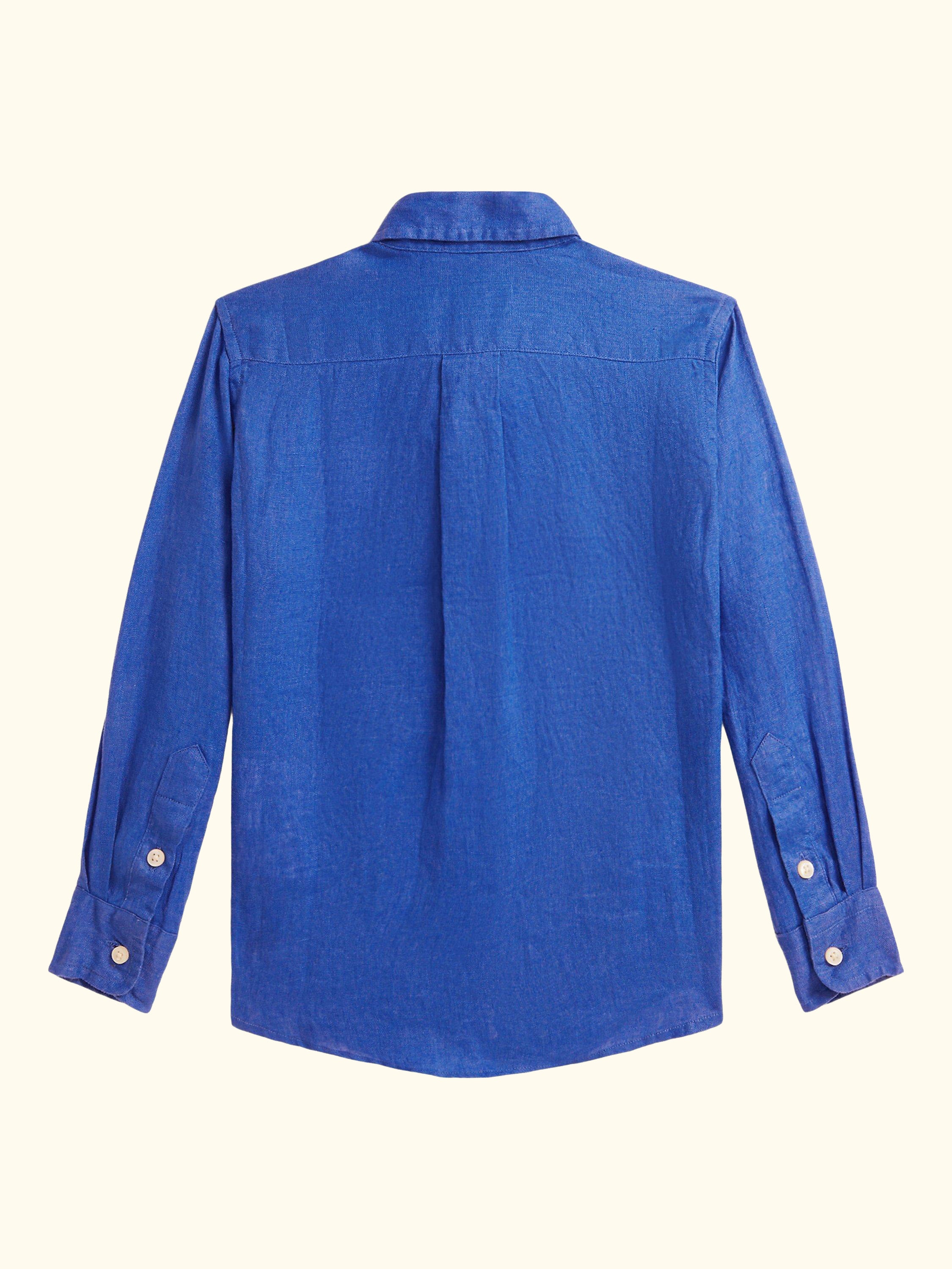 Kids' Pure Linen Long Sleeved Shirt, New Iris Blue