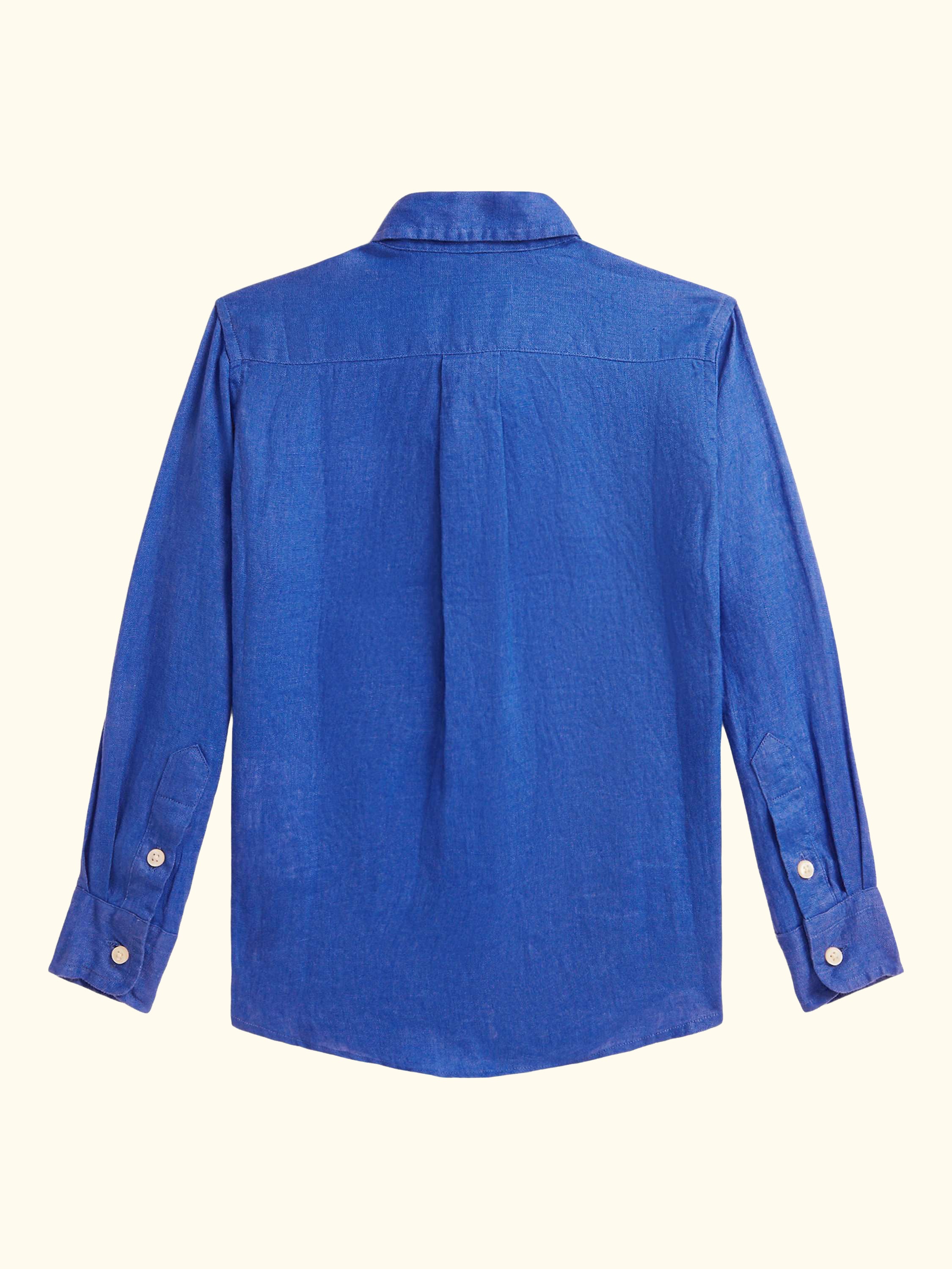 Kids' Pure Linen Long Sleeved Shirt, New Iris Blue