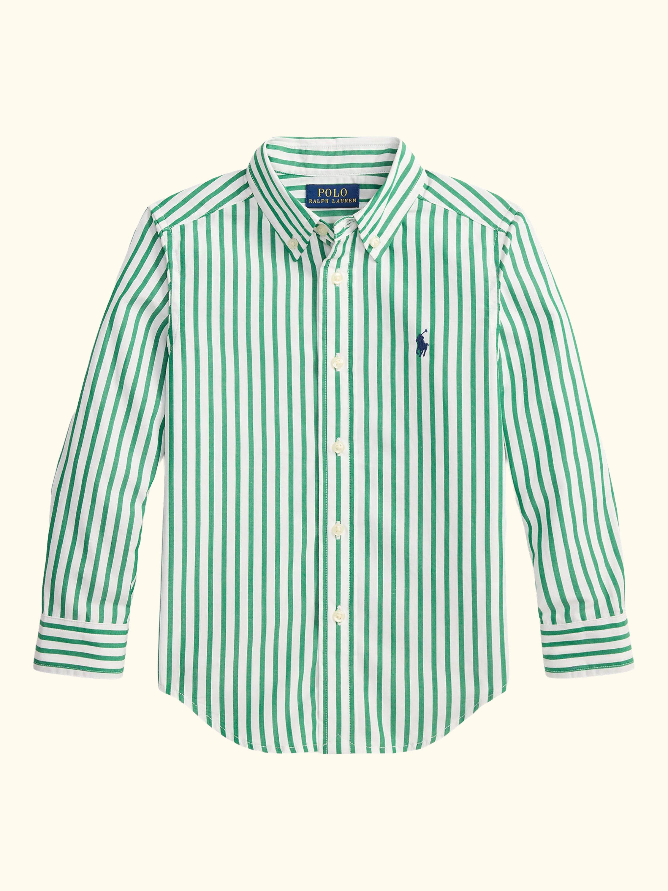 Kids' Woven Stripe Logo Shirt, Cruise Green/White