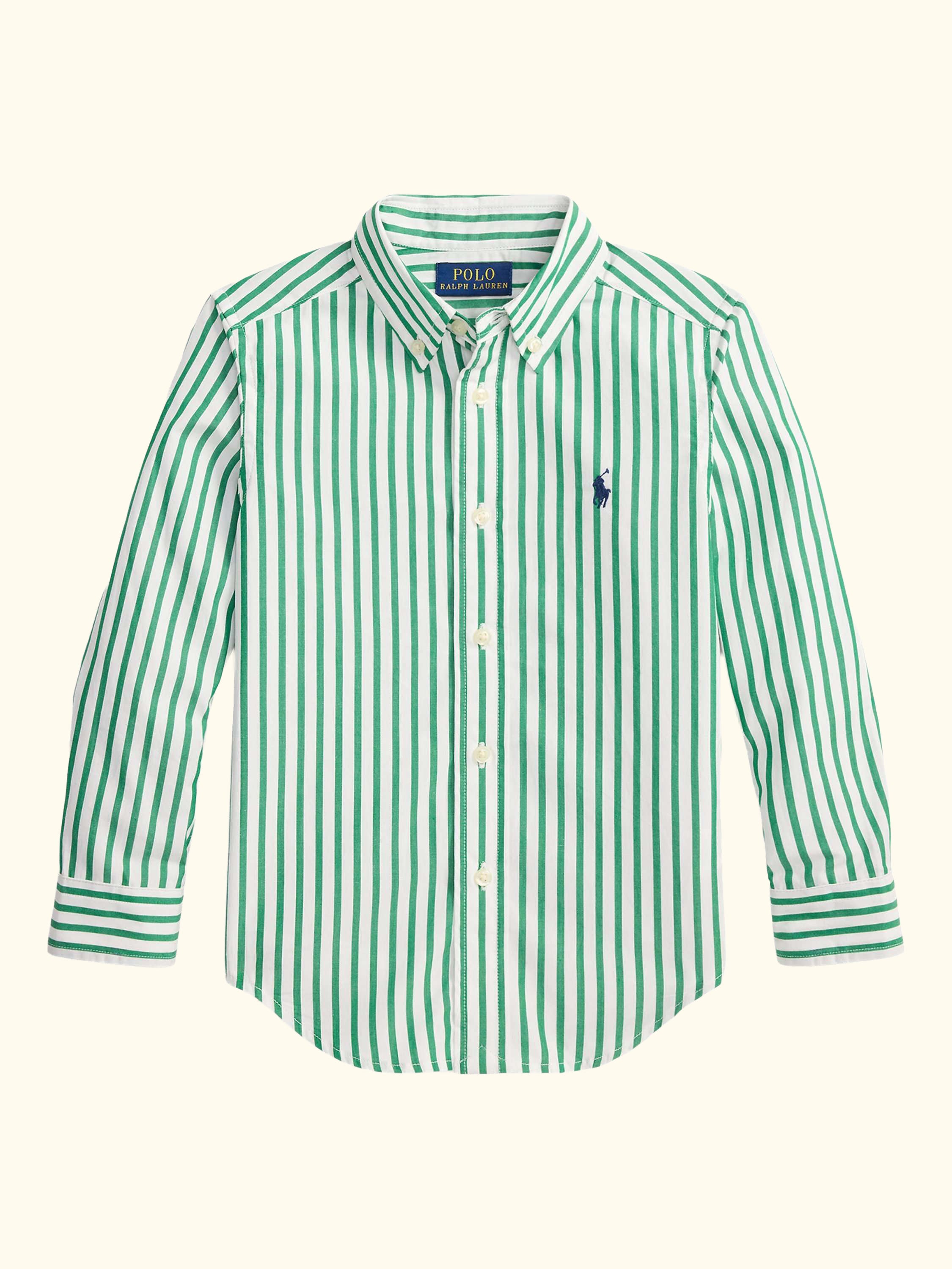 Kids' Woven Stripe Logo Shirt, Cruise Green/White