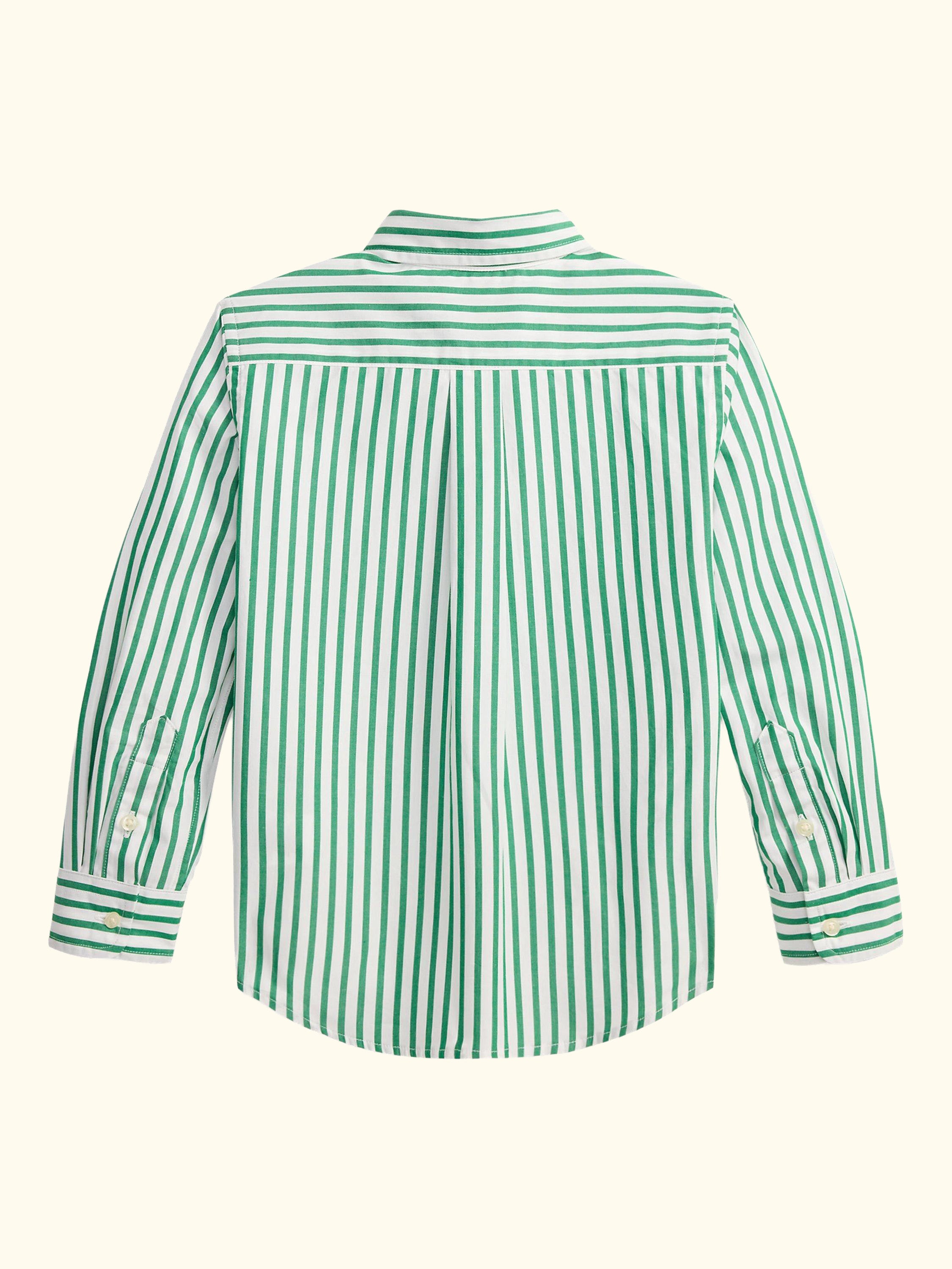 Kids' Woven Stripe Logo Shirt, Cruise Green/White