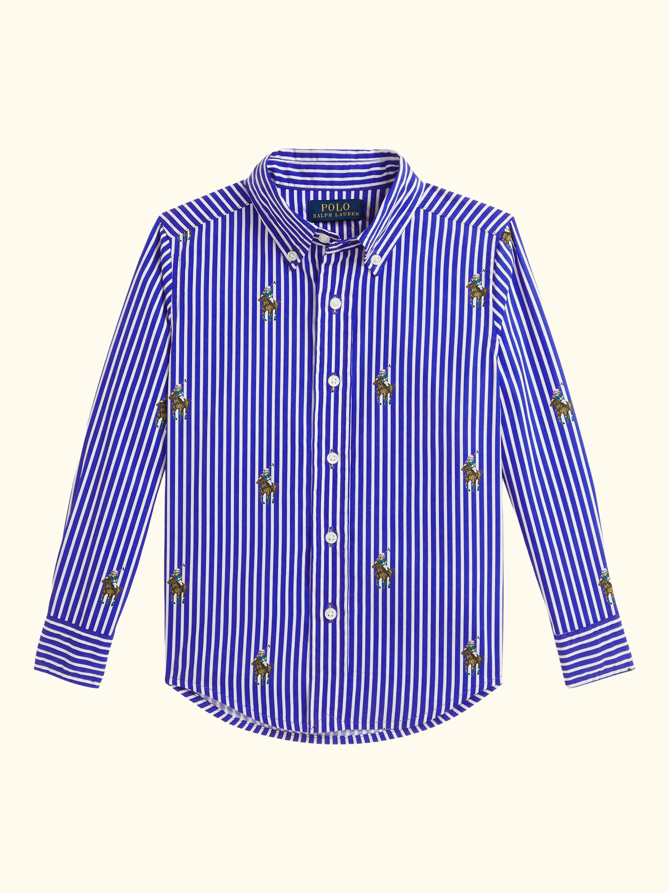 Kids' Sports Woven Cotton Printed Shirt, Equest Bear Stripe