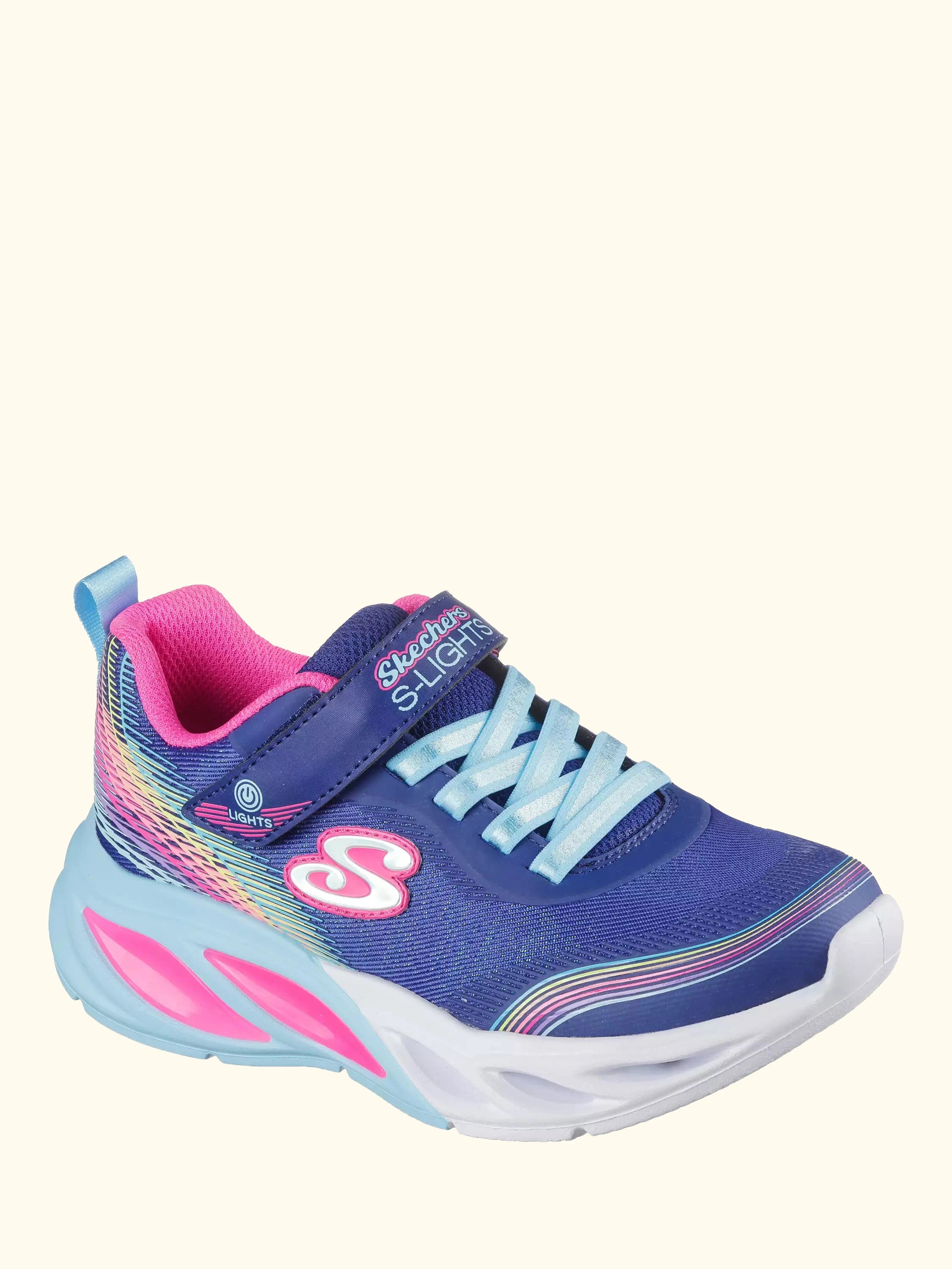 Skechers Kids' S-Lights Cosmic Glow Rainbow Dream Trainers, Indigo/Multi