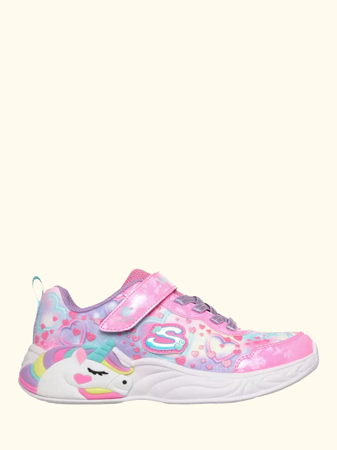 Skechers Kids' S-Lights Unicorn Dreams Heart Sparkles Trainers, Pink/Multi