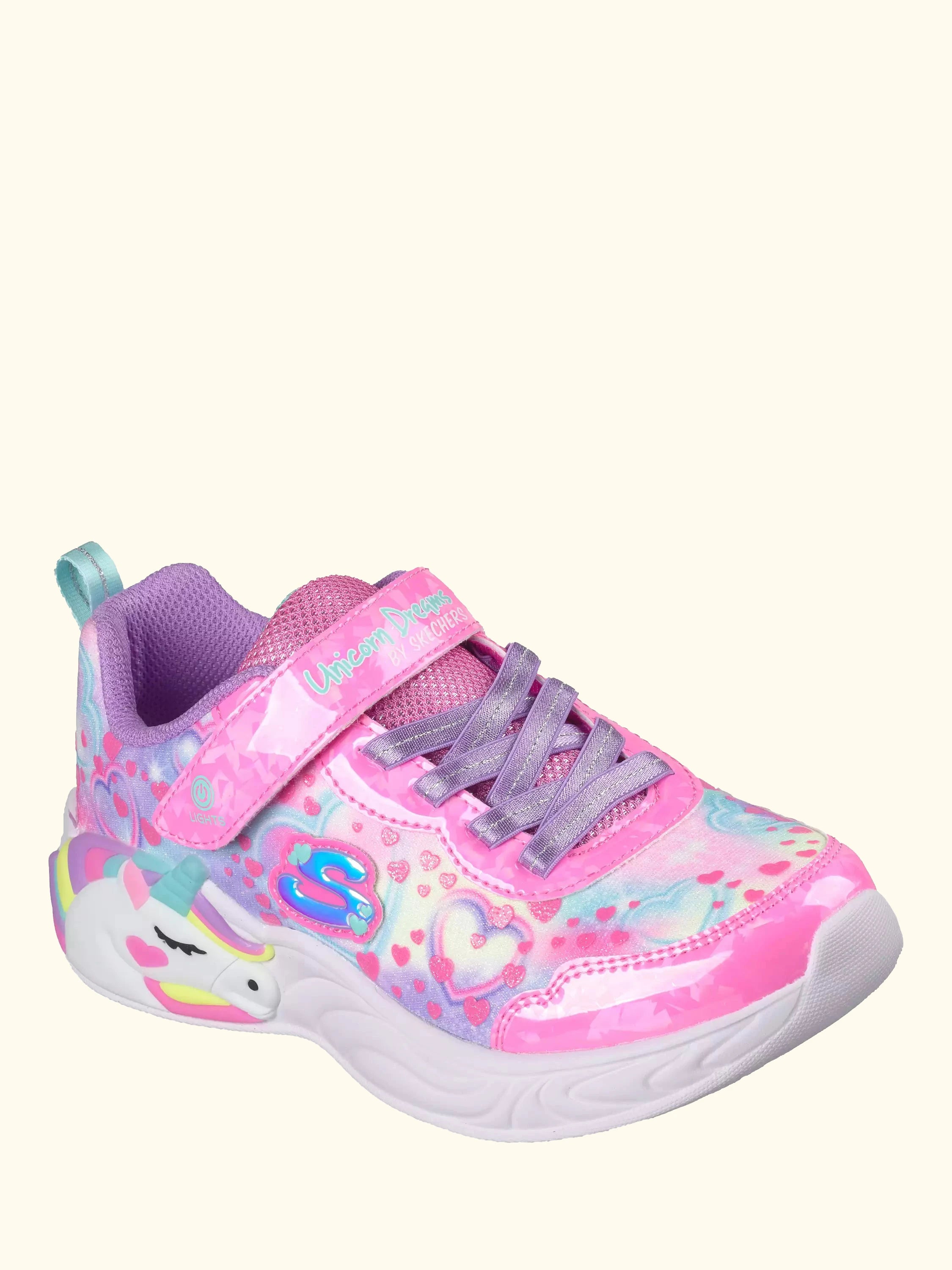 Skechers Kids' S-Lights Unicorn Dreams Heart Sparkles Trainers, Pink/Multi