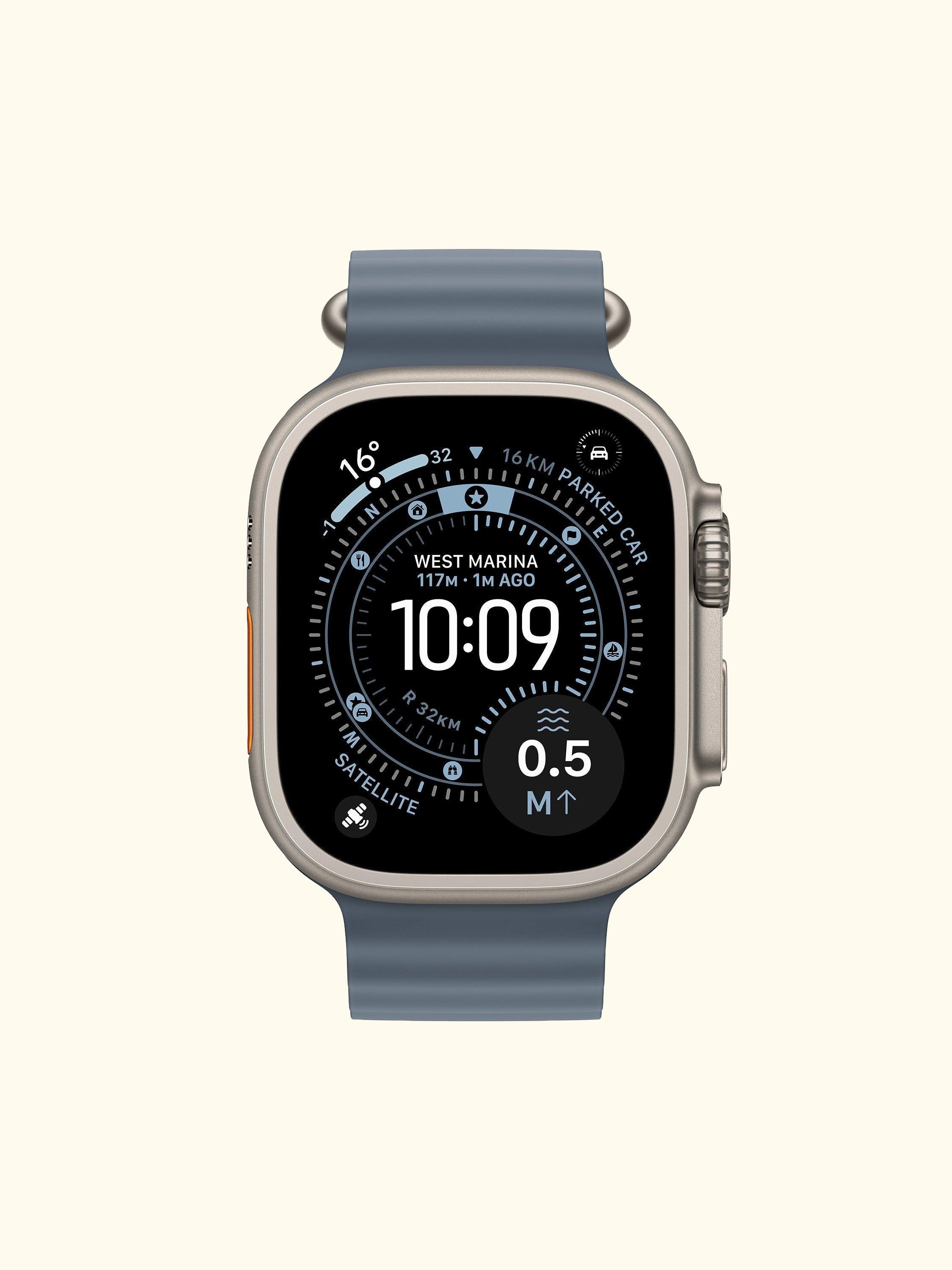Watch Ultra 3 GPS + Cellular, 49mm, Titanium Case with Ocean Band, One Size, Natural Titanium/Anchor Blue