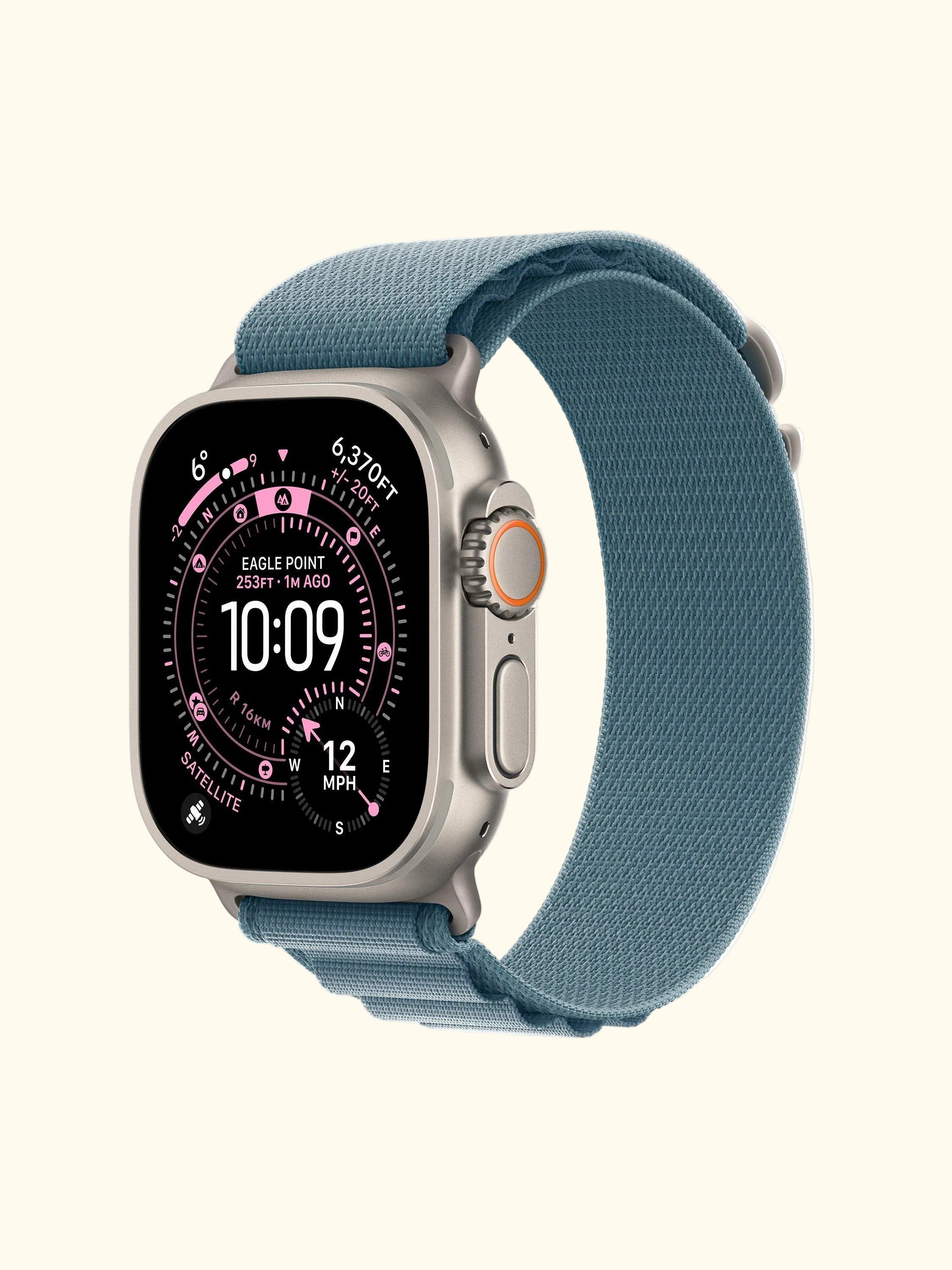Watch Ultra 3 GPS + Cellular, 49mm, Titanium Case with Alpine Loop, Medium, Natural Titanium/Light Blue