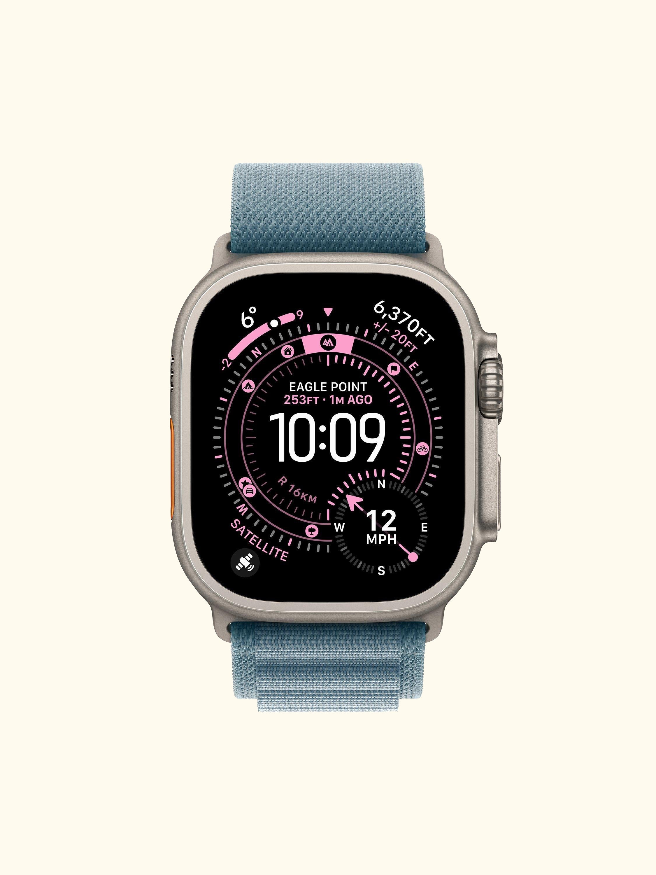 Watch Ultra 3 GPS + Cellular, 49mm, Titanium Case with Alpine Loop, Medium, Natural Titanium/Light Blue