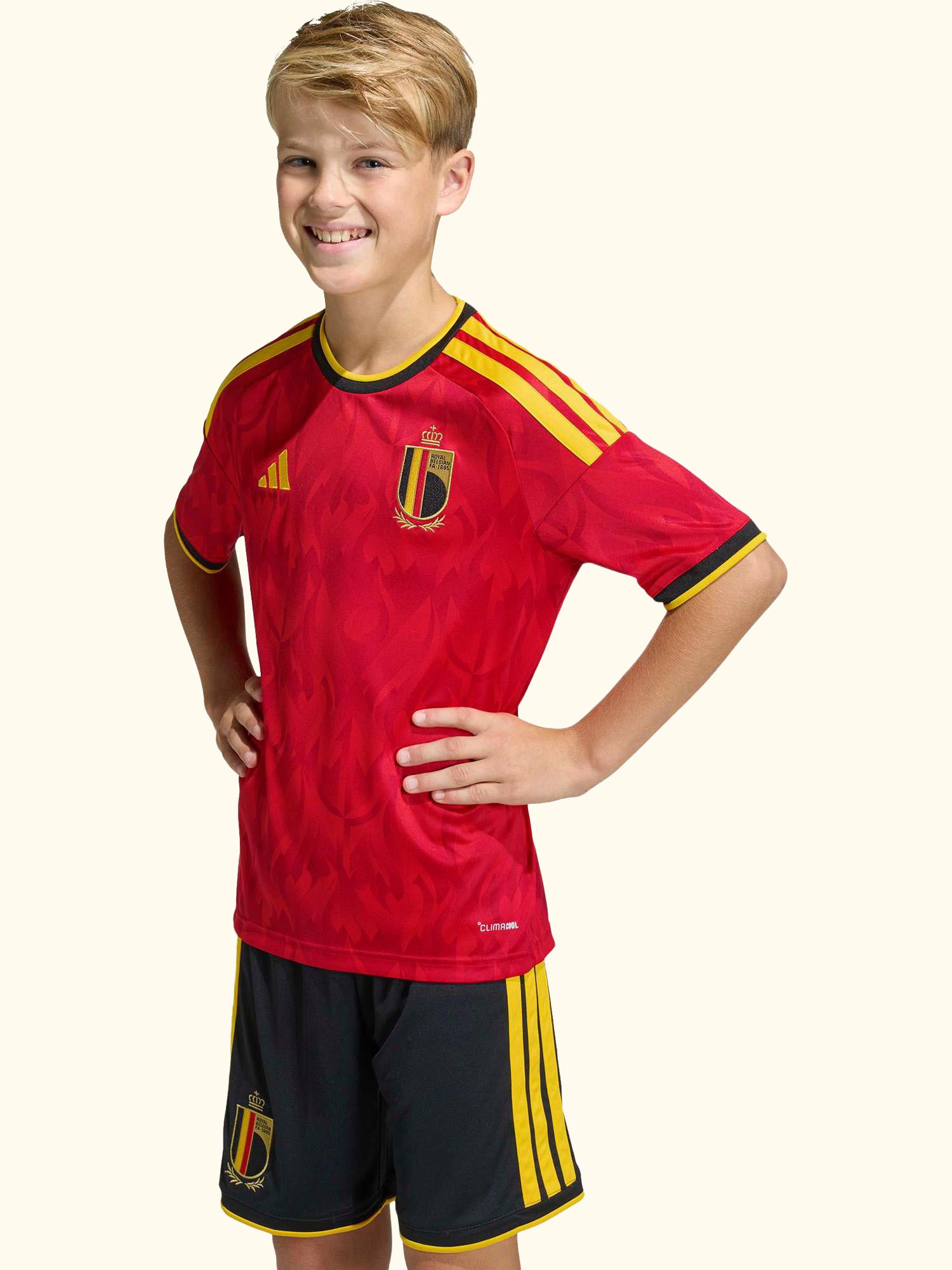 Kids' Belgium 26 Home Football Shirt, Red/Bold Gold