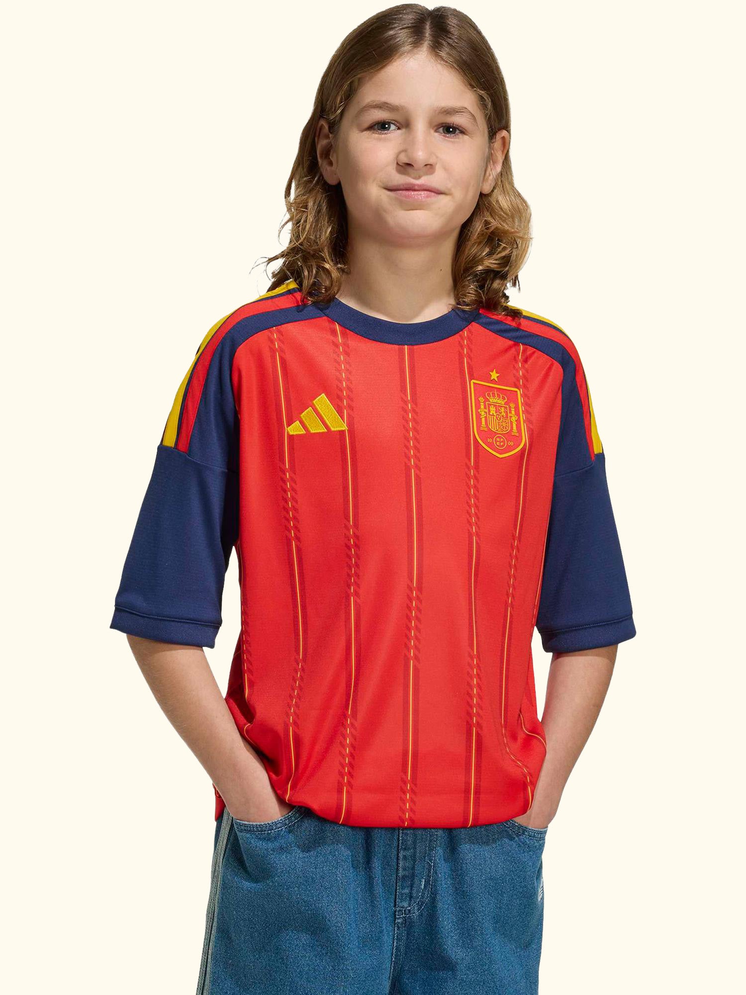 Kids' Spain 26 Home Youth Football Shirt, Vivid Red