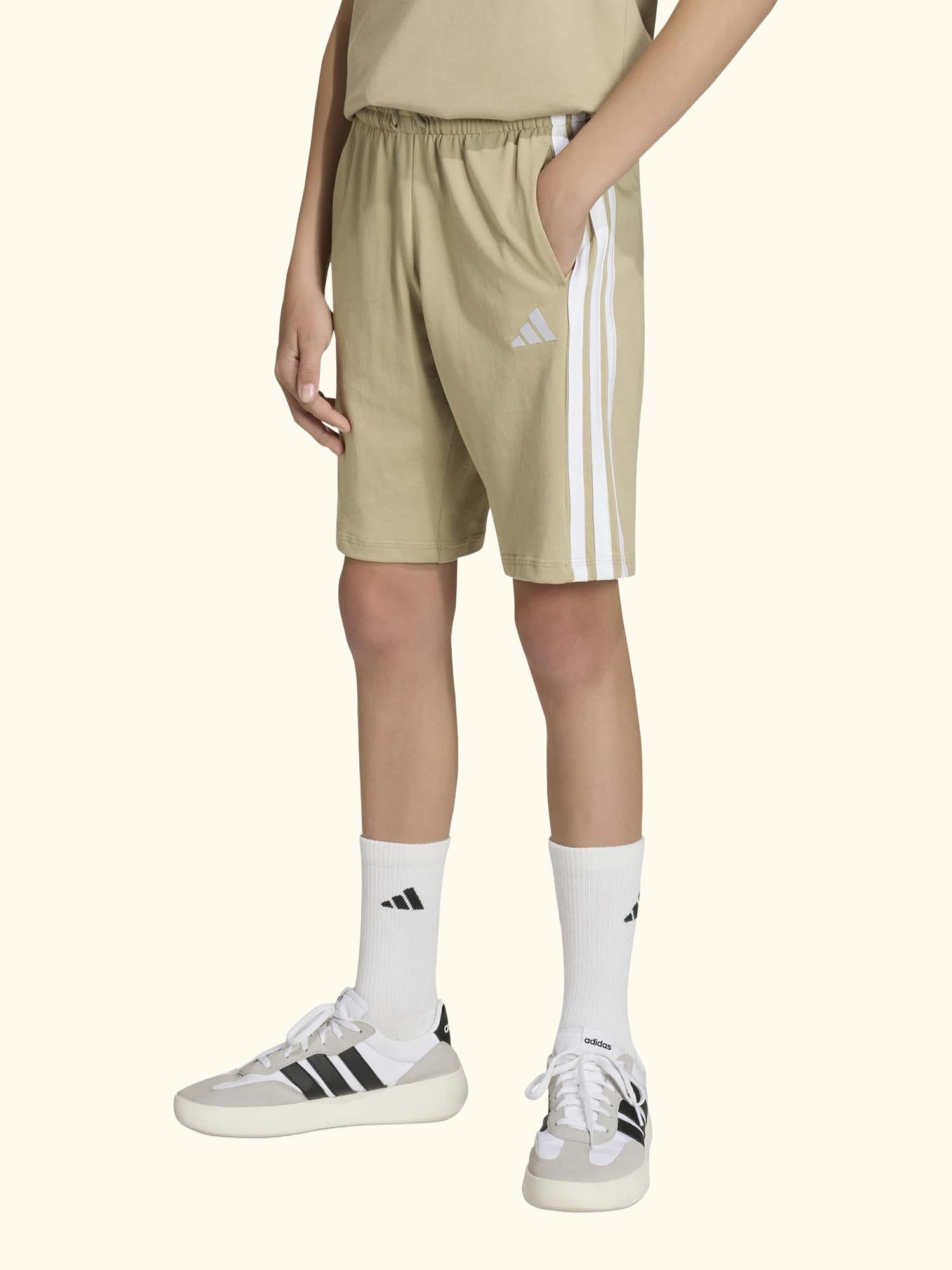 Kids' Essentials Drawstring Shorts, Beige/White