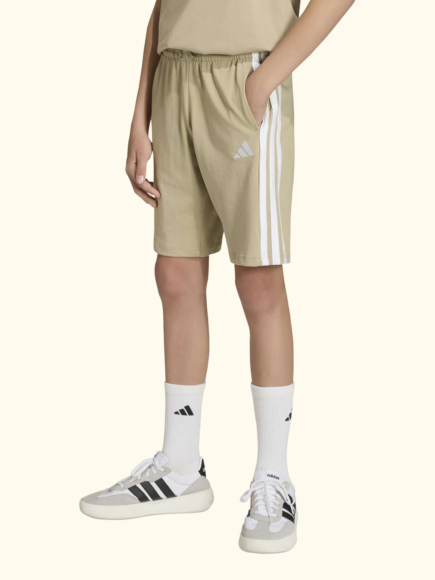 Kids' Essentials Drawstring Shorts, Beige/White