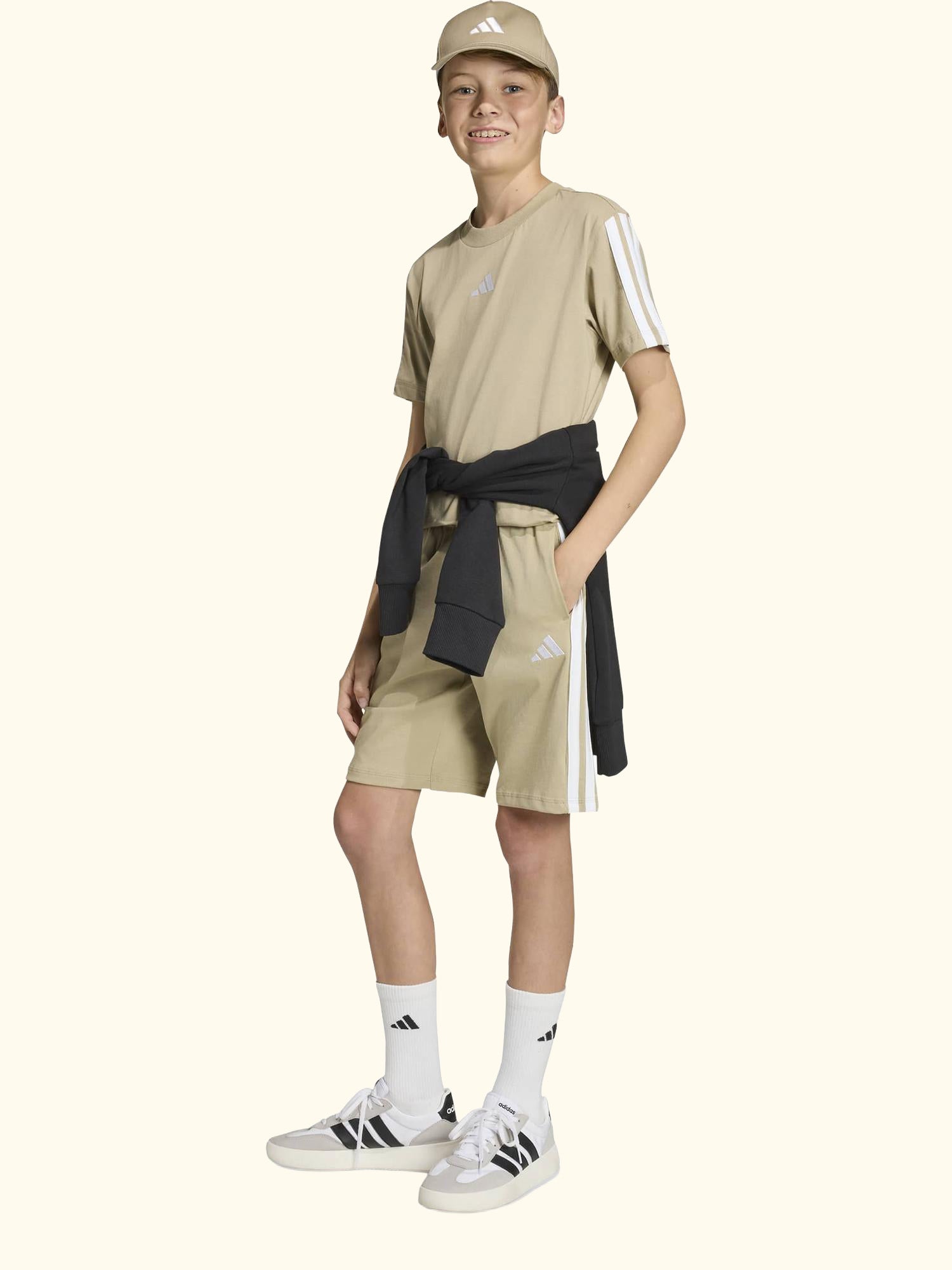Kids' Essentials Drawstring Shorts, Beige/White