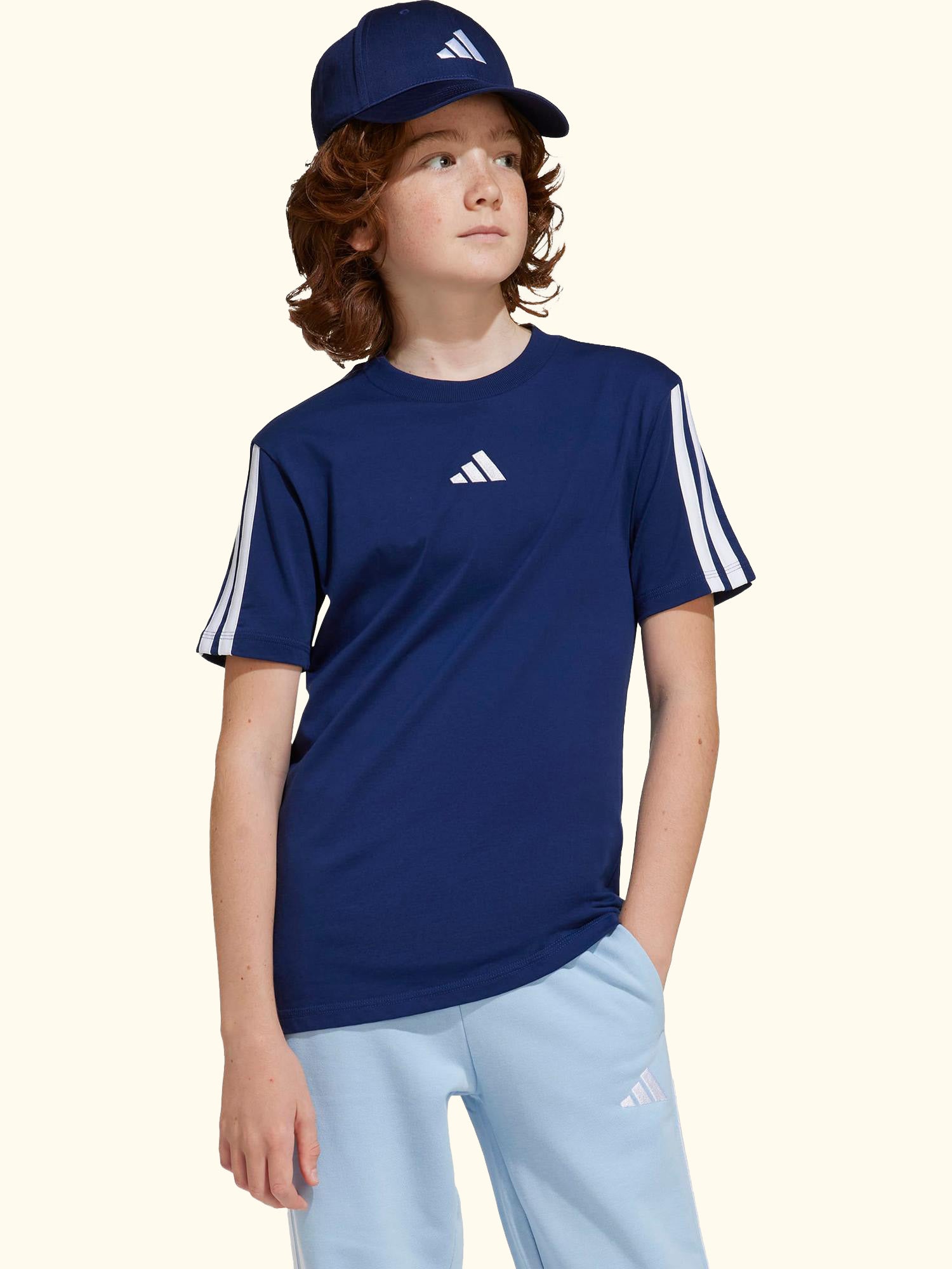 Kids' Classic 3-Stripes T-Shirt, Dark Blue/White