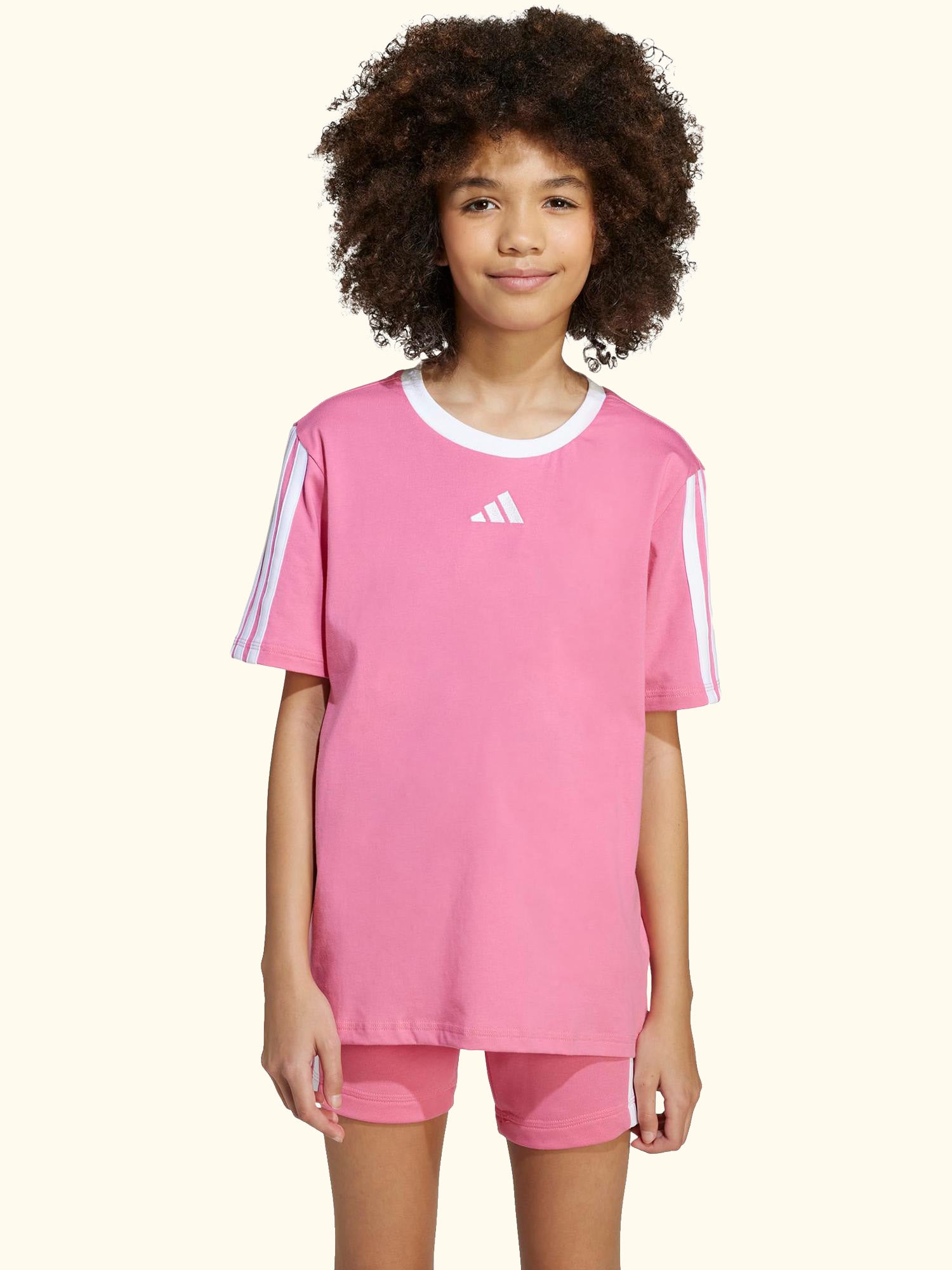 Kids' Cotton Classic 3-Stripes T-Shirt, Pink Fusion/ White
