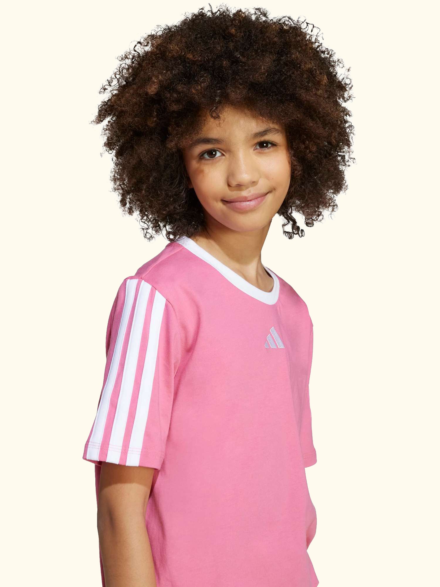 Kids' Cotton Classic 3-Stripes T-Shirt, Pink Fusion/ White
