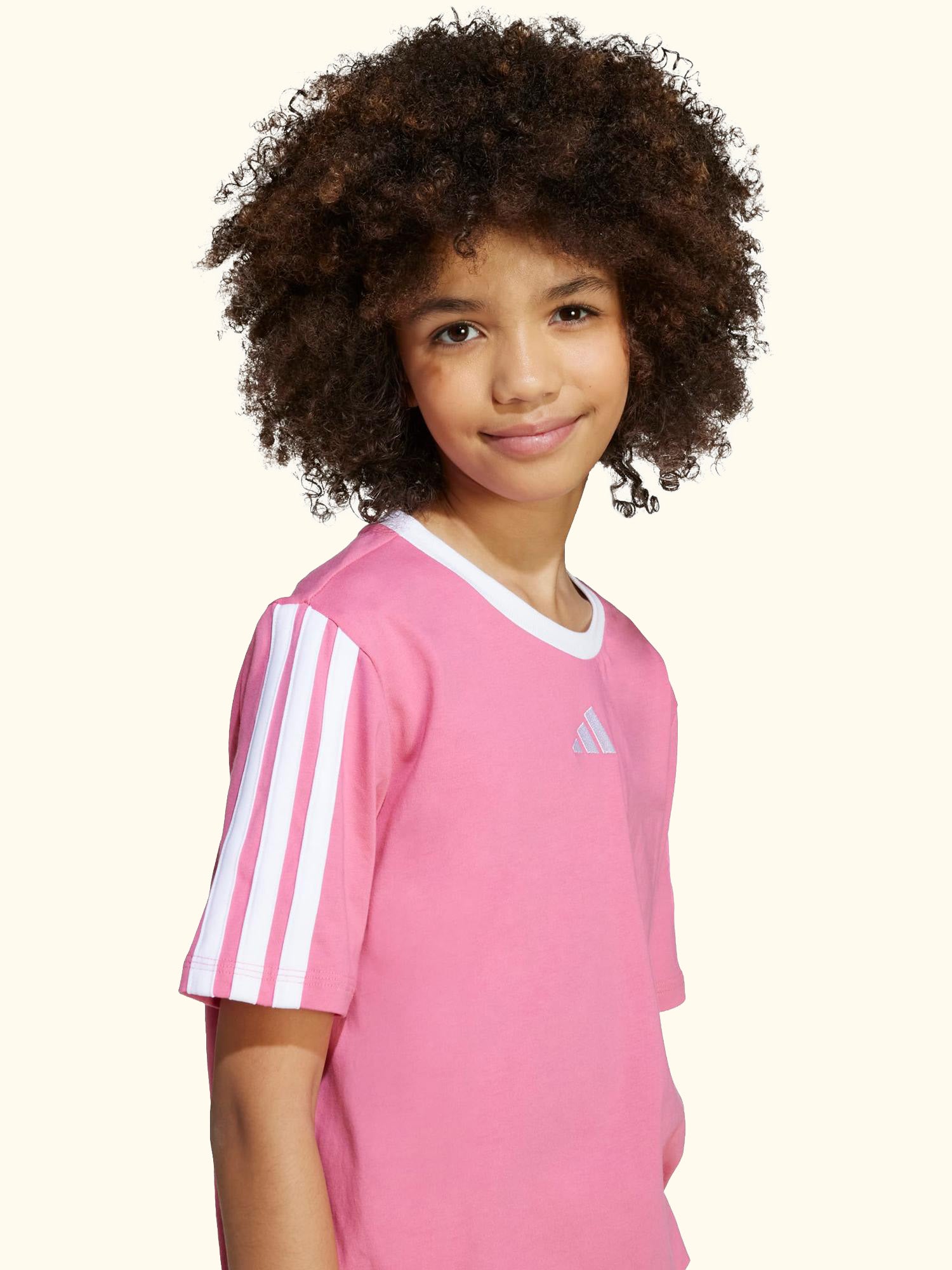 Kids' Cotton Classic 3-Stripes T-Shirt, Pink Fusion/ White
