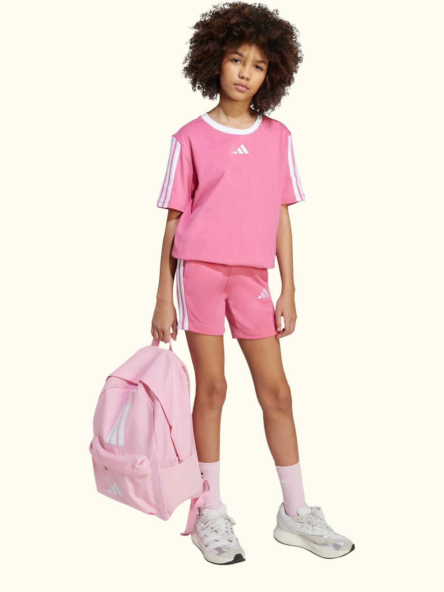 Kids' Cotton Classic 3-Stripes T-Shirt, Pink Fusion/ White