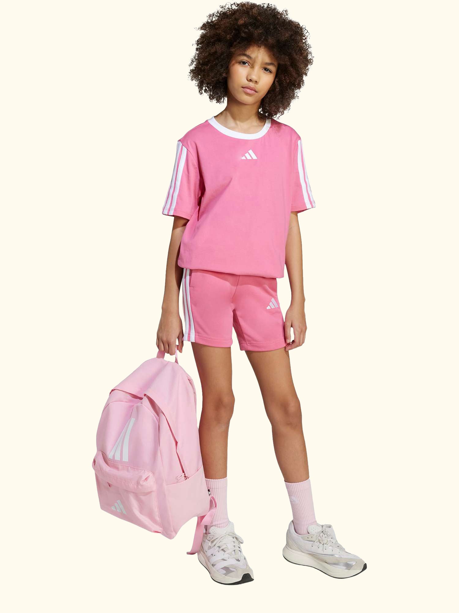 Kids' Cotton Classic 3-Stripes T-Shirt, Pink Fusion/ White