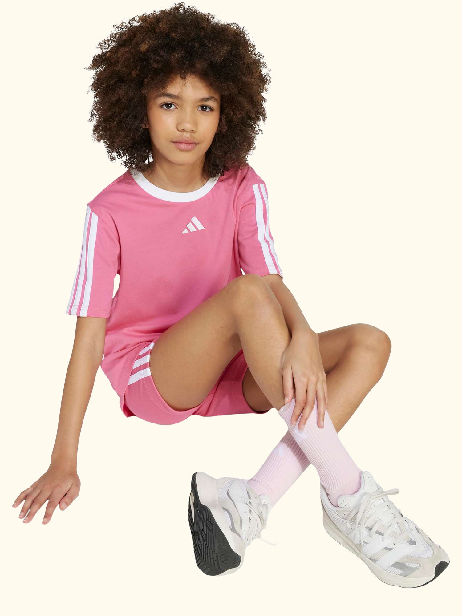 Kids' Cotton Classic 3-Stripes T-Shirt, Pink Fusion/ White