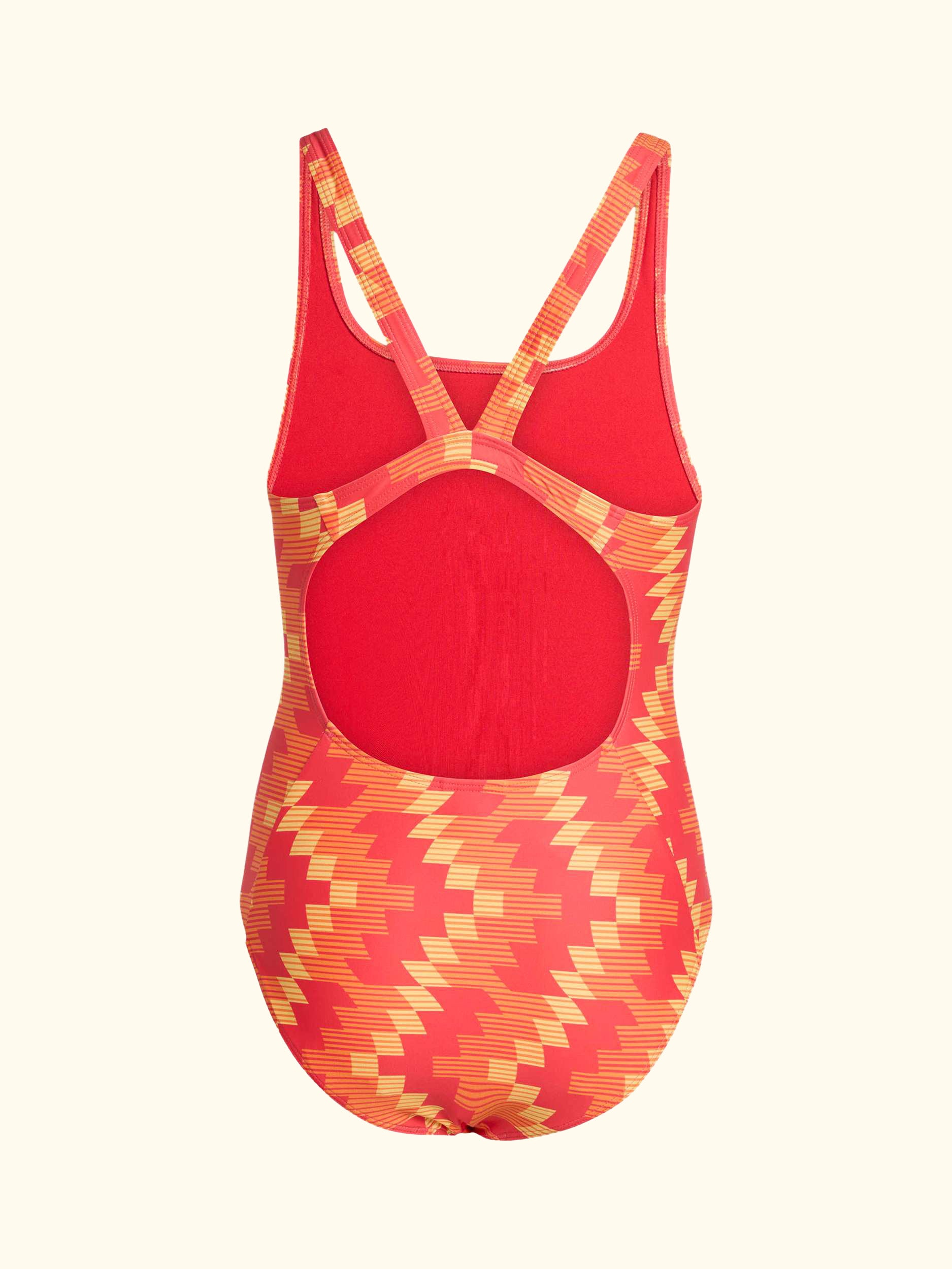 Kids' Football-Inspired V-Back Graphic Swimsuit, Lucid Red