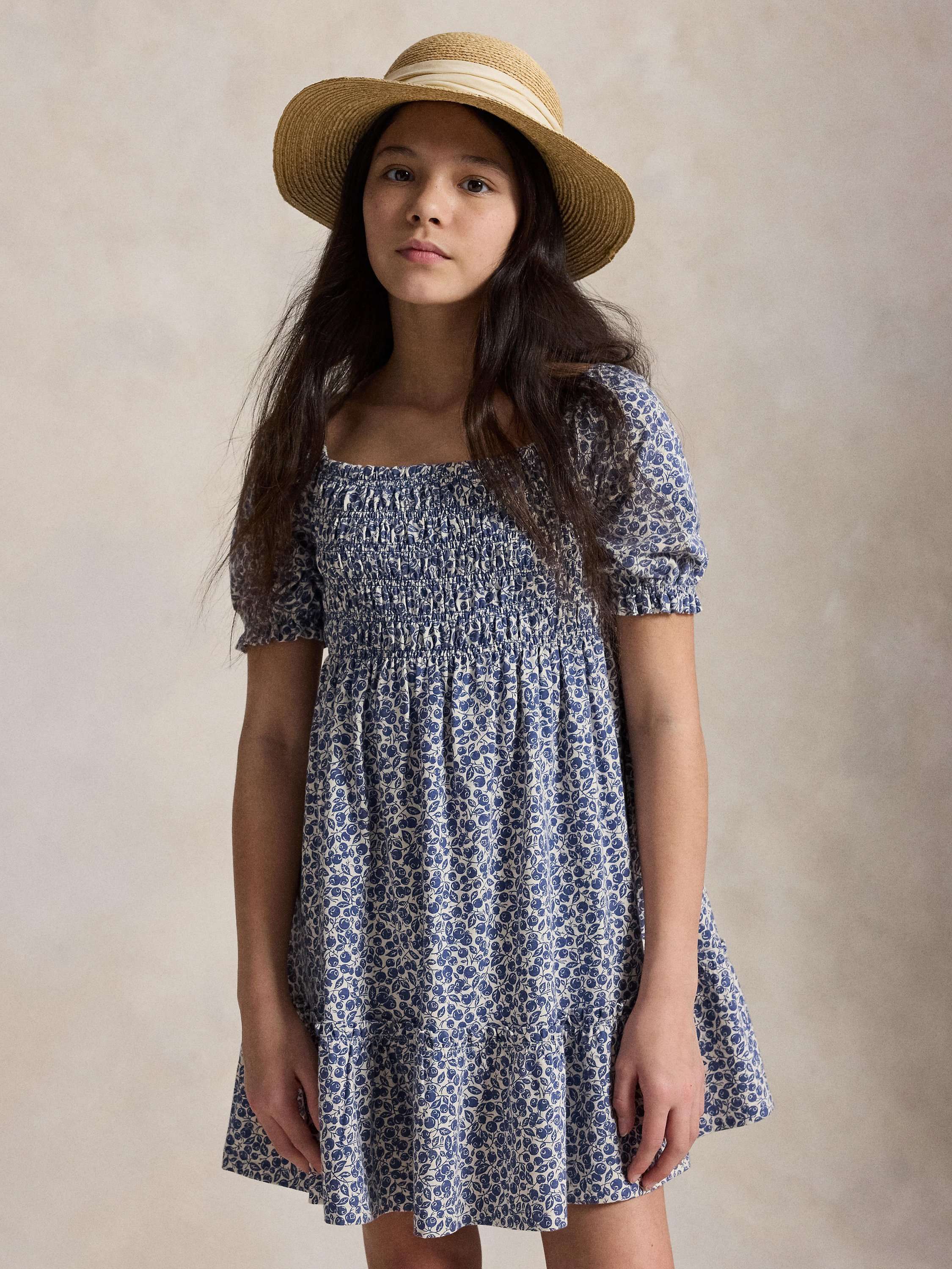 Polo Ralph Lauren Kids' Cotton Short Sleeved Blueberry Fields Dress, Blue Multi