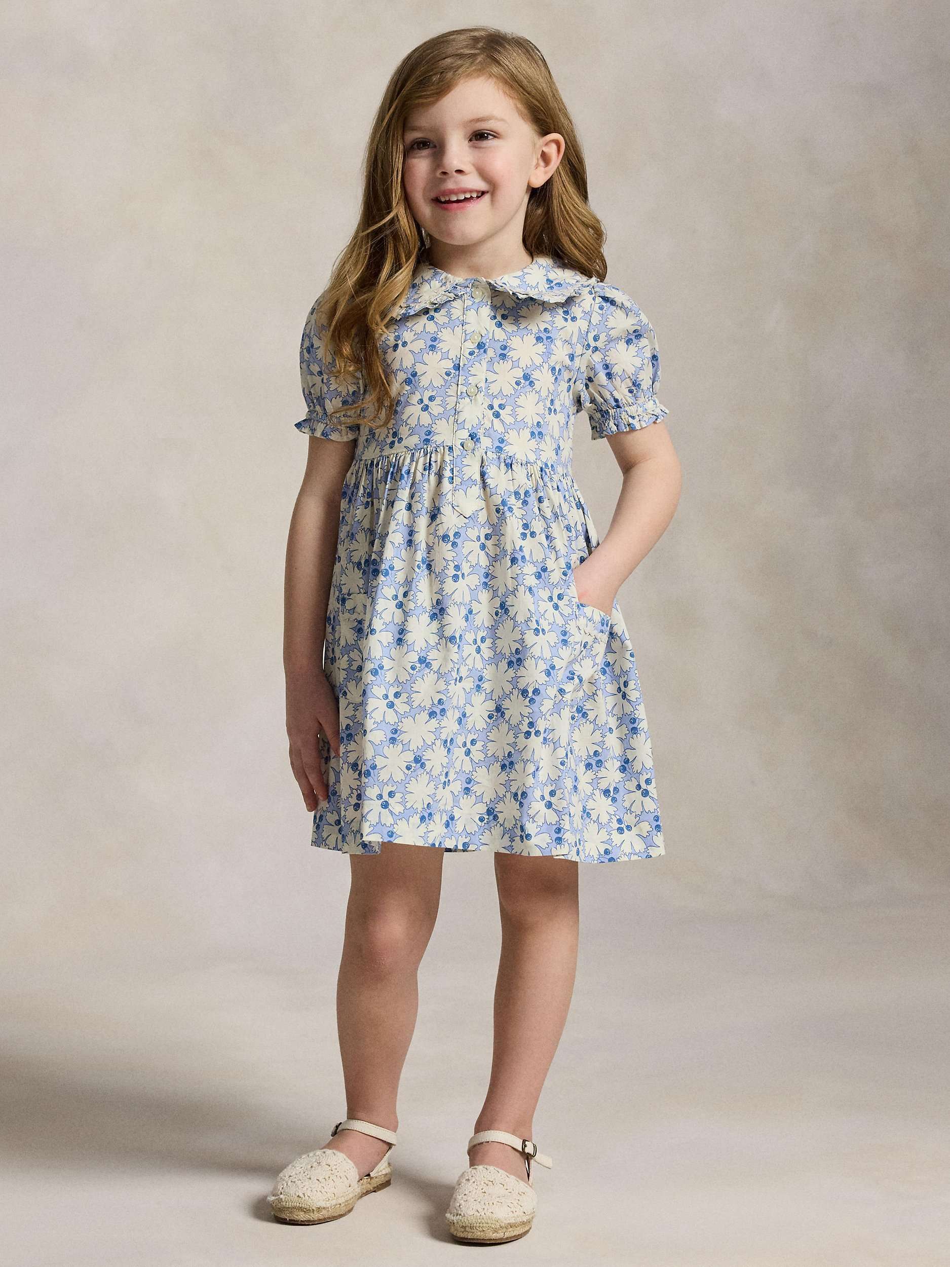 Polo Ralph Lauren Kids' Cotton Woven Blueberry Floral Shirt Dress, Multi