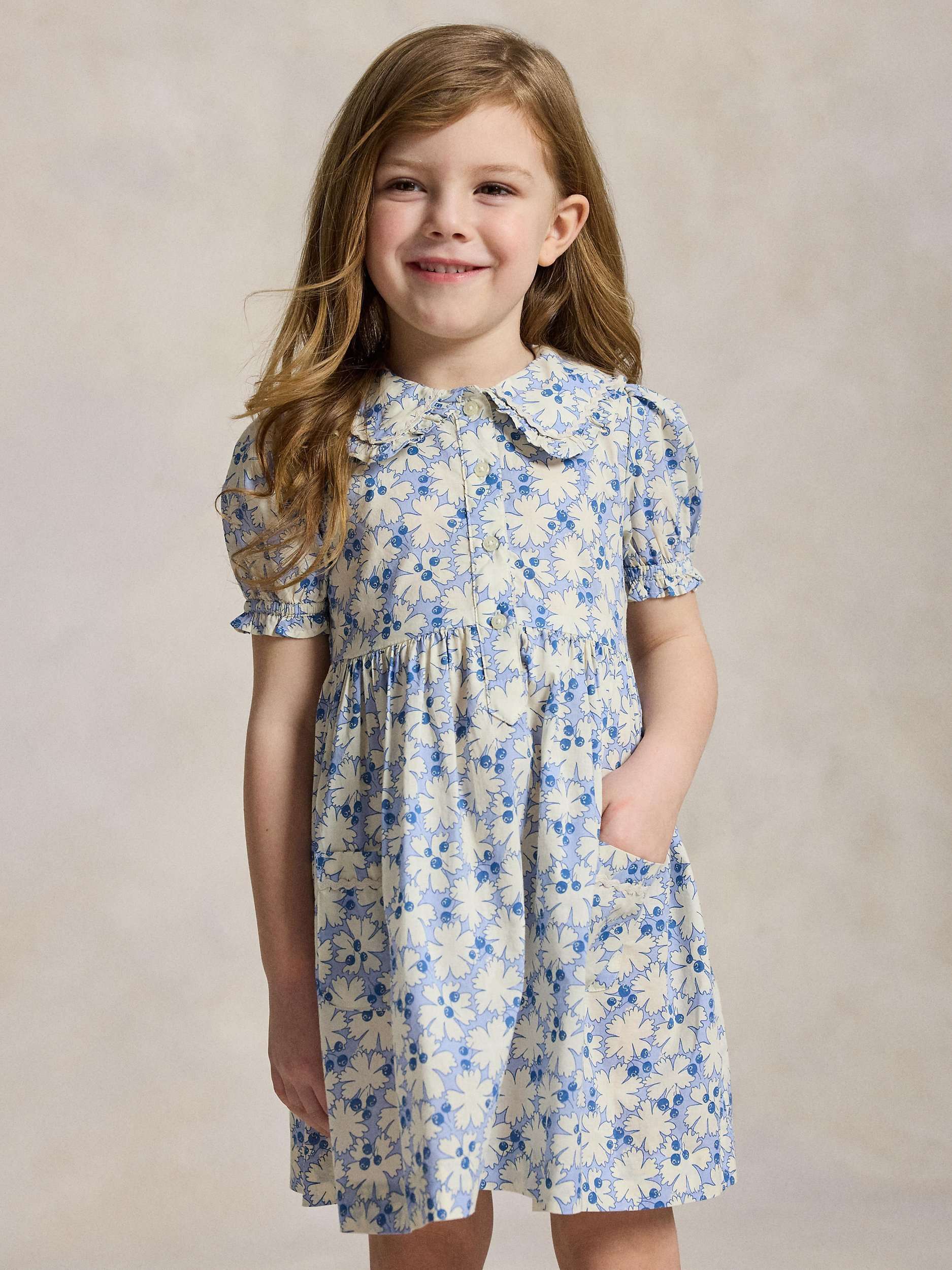 Polo Ralph Lauren Kids' Cotton Woven Blueberry Floral Shirt Dress, Multi