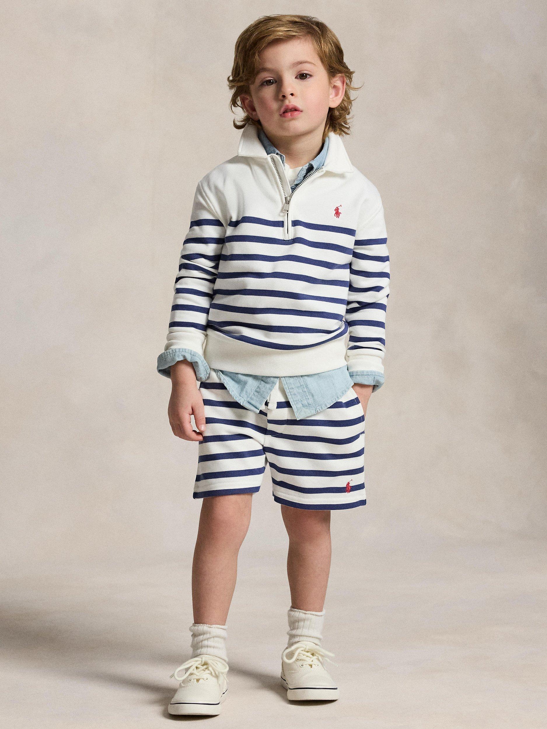 Kids' Striped Shorts, White/Navy