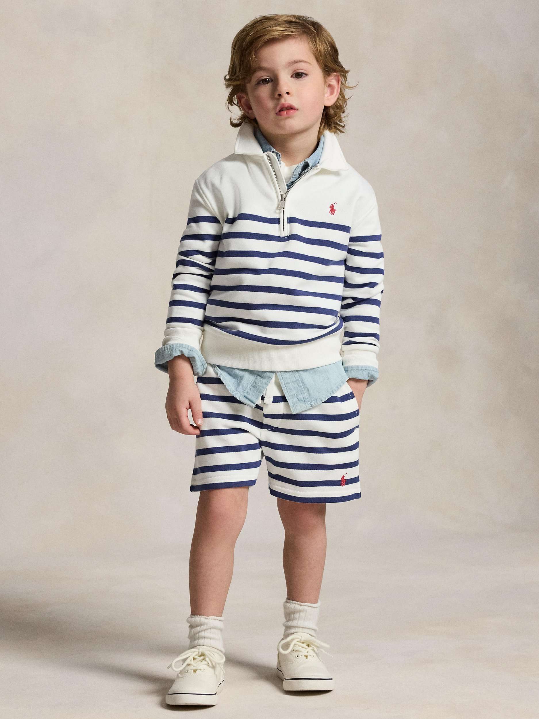 Kids' Striped Shorts, White/Navy