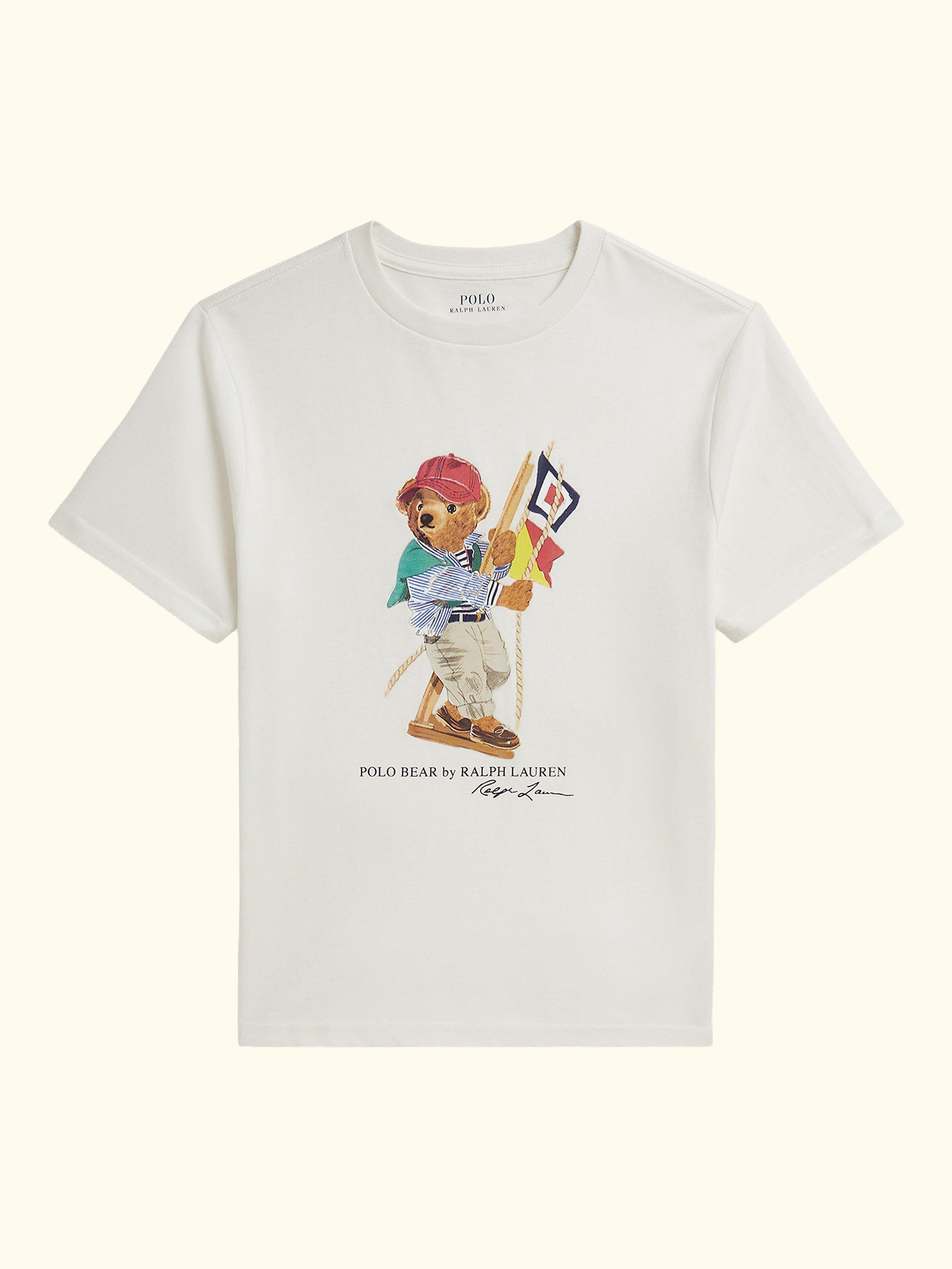 Kids' Nautical Polo Bear Short Sleeve T-Shirt, Dkwsh Wht