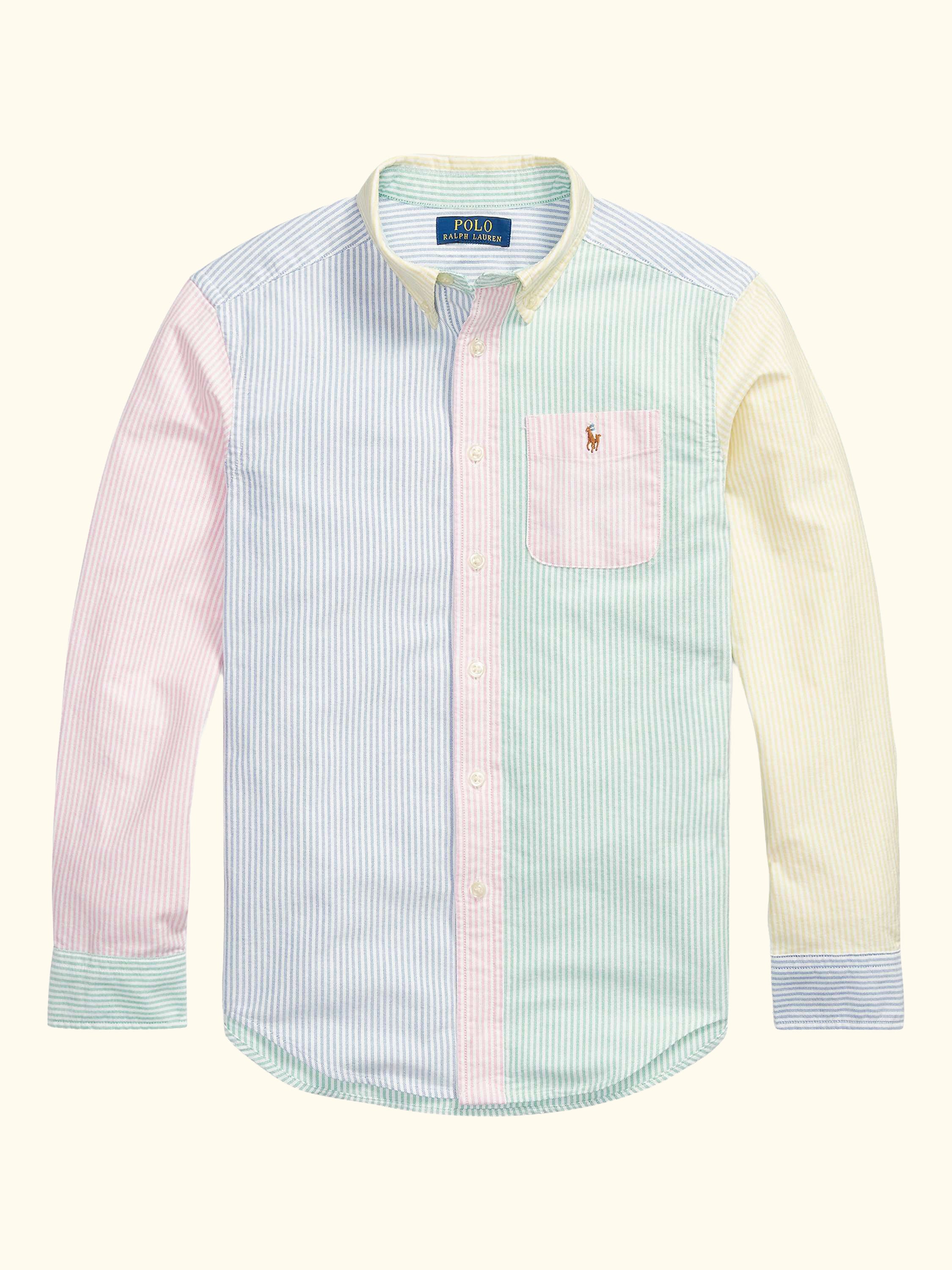 Kids' Cotton Long Sleeve Colourblock Oxford Stripe Shirt, Multi