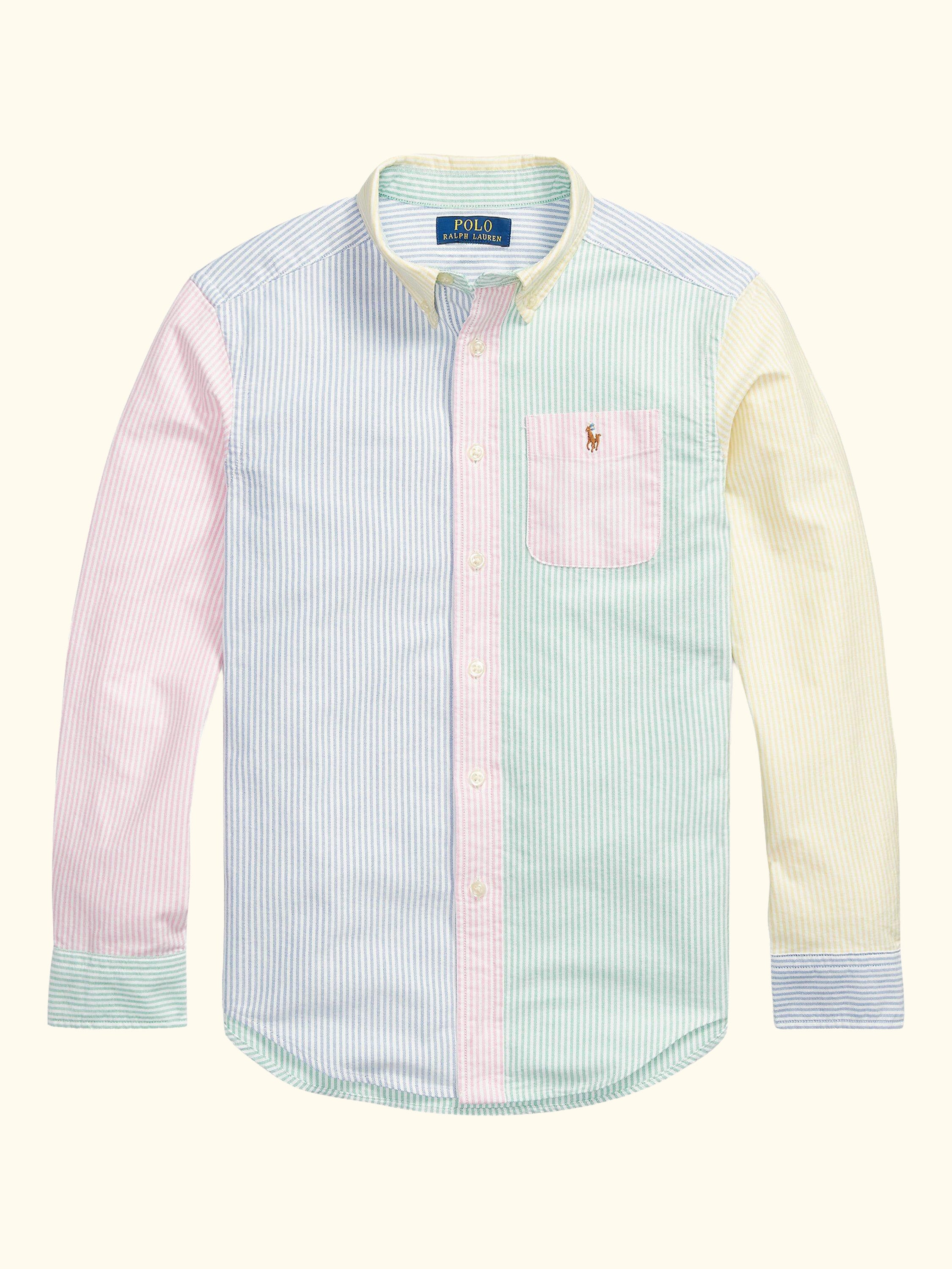 Kids' Cotton Long Sleeve Colourblock Oxford Stripe Shirt, Multi