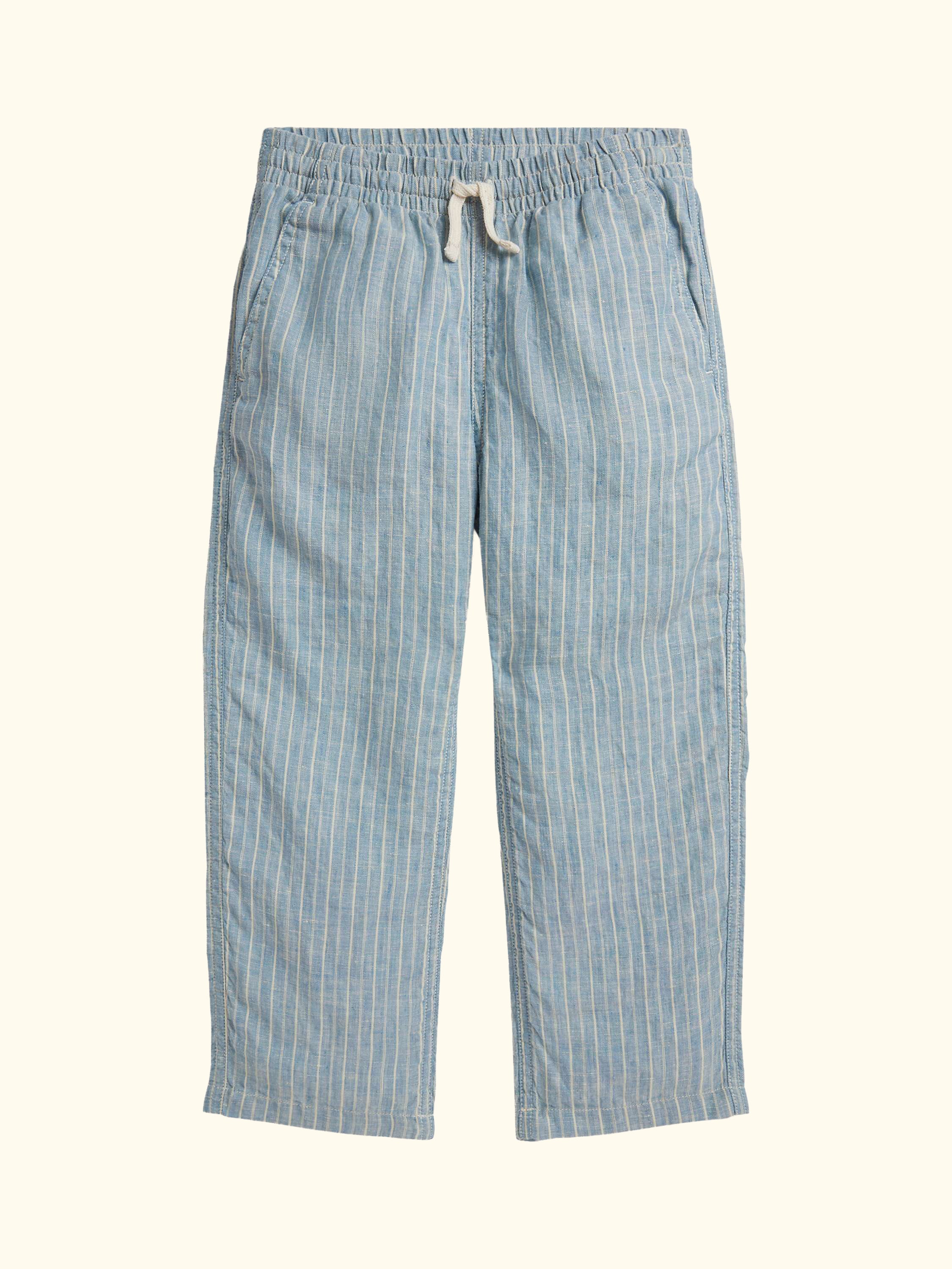 Kids' Striped Linen Trousers, Blu/Wht