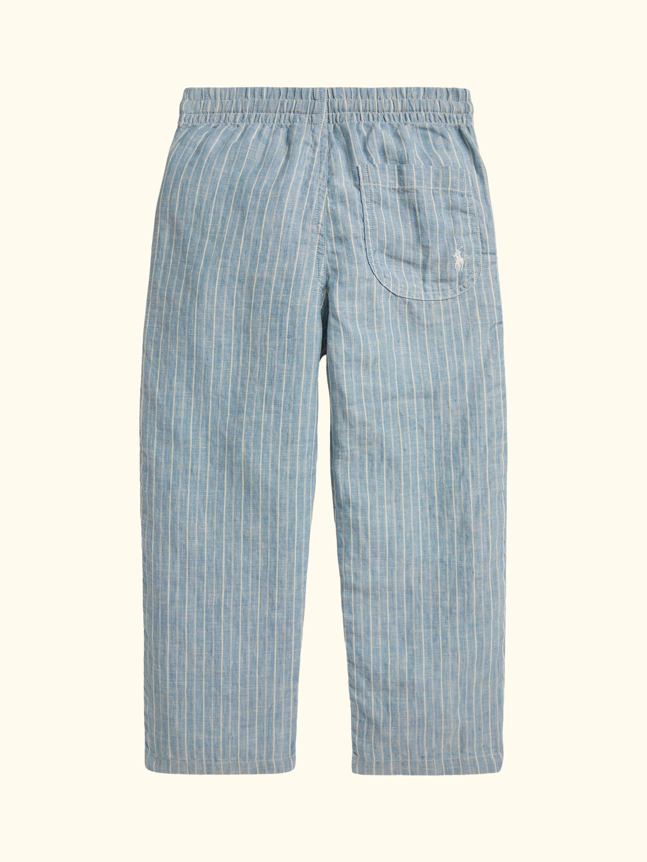 Kids' Striped Linen Trousers, Blu/Wht