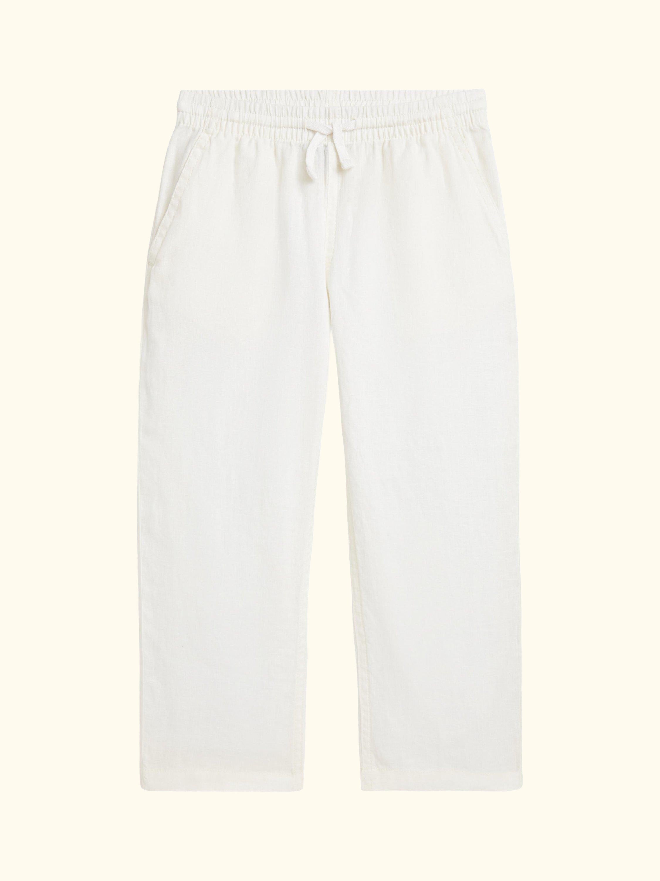 Kids' Pure Linen Drawstring Beach Trousers, White