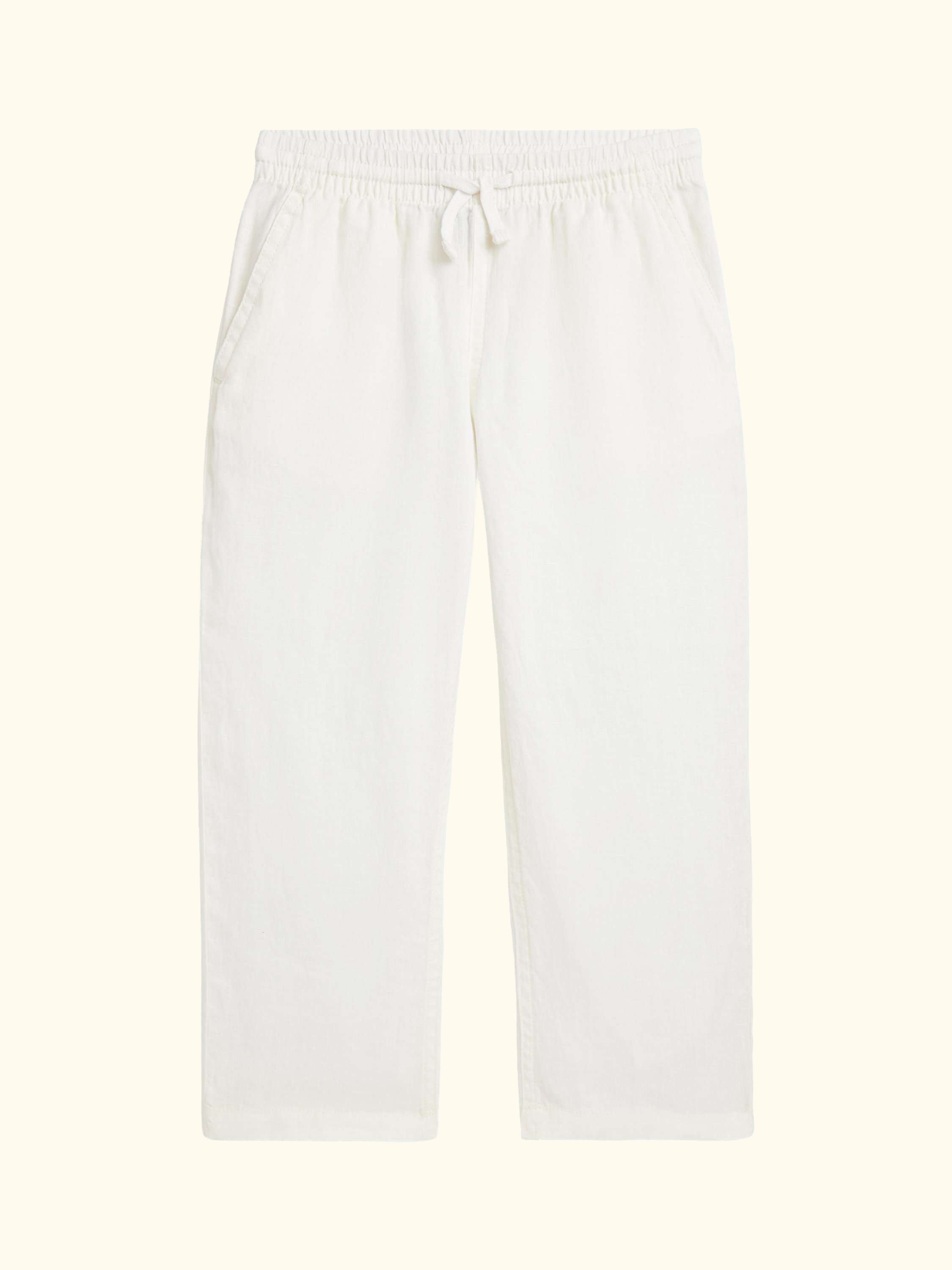 Kids' Pure Linen Drawstring Beach Trousers, White