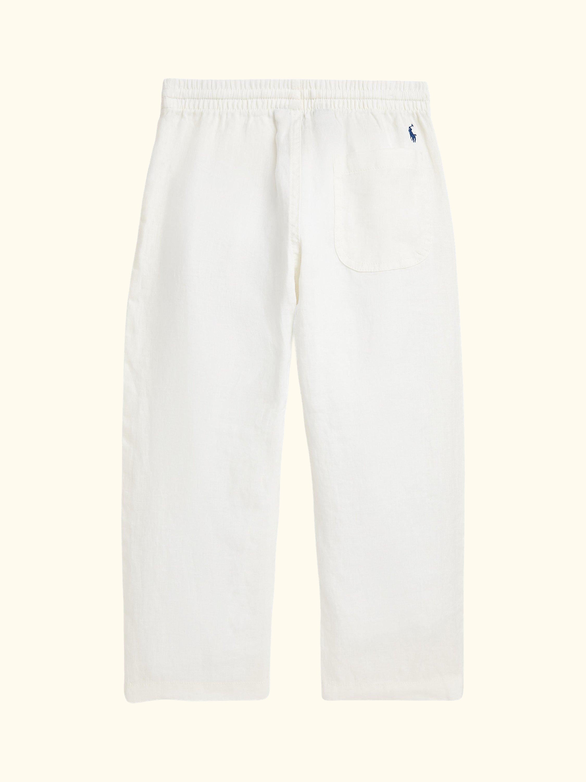 Kids' Pure Linen Drawstring Beach Trousers, White
