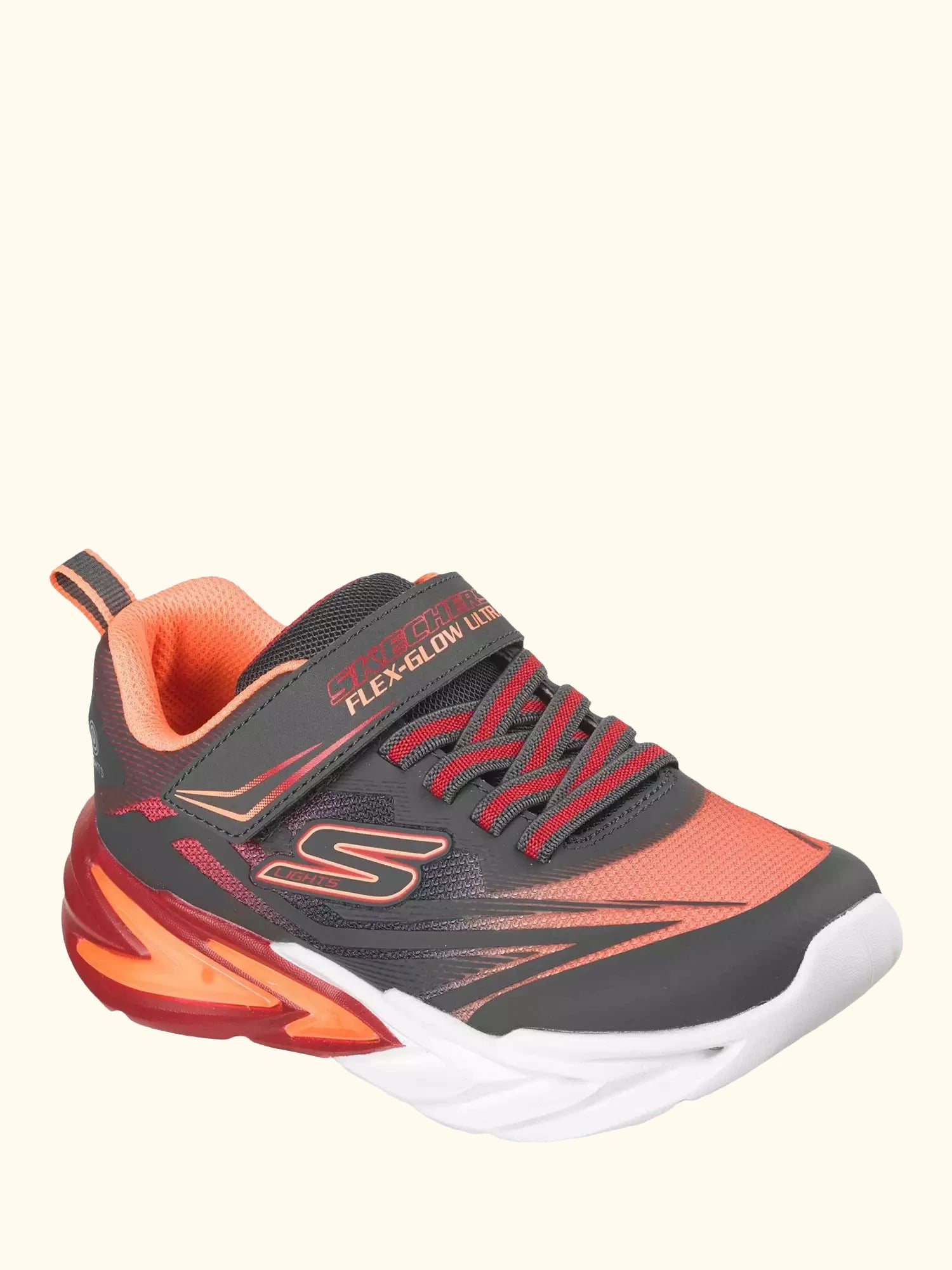 Skechers Kids' S-Lights Flex-Glow Ultra Trainers, Charcoal/Red