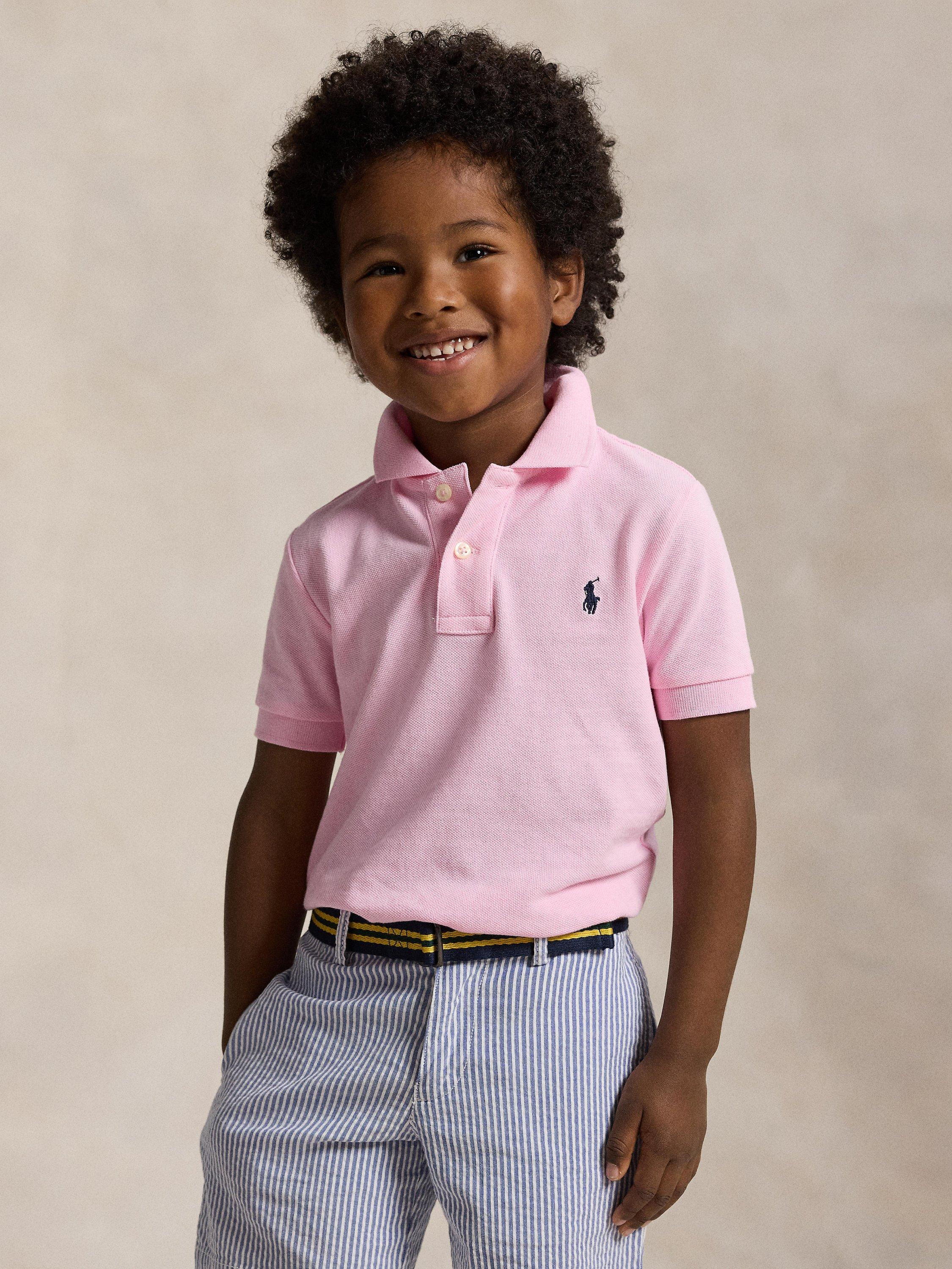 Kids' Pure Cotton Short Sleeved Polo Shirt, Carmel Pink