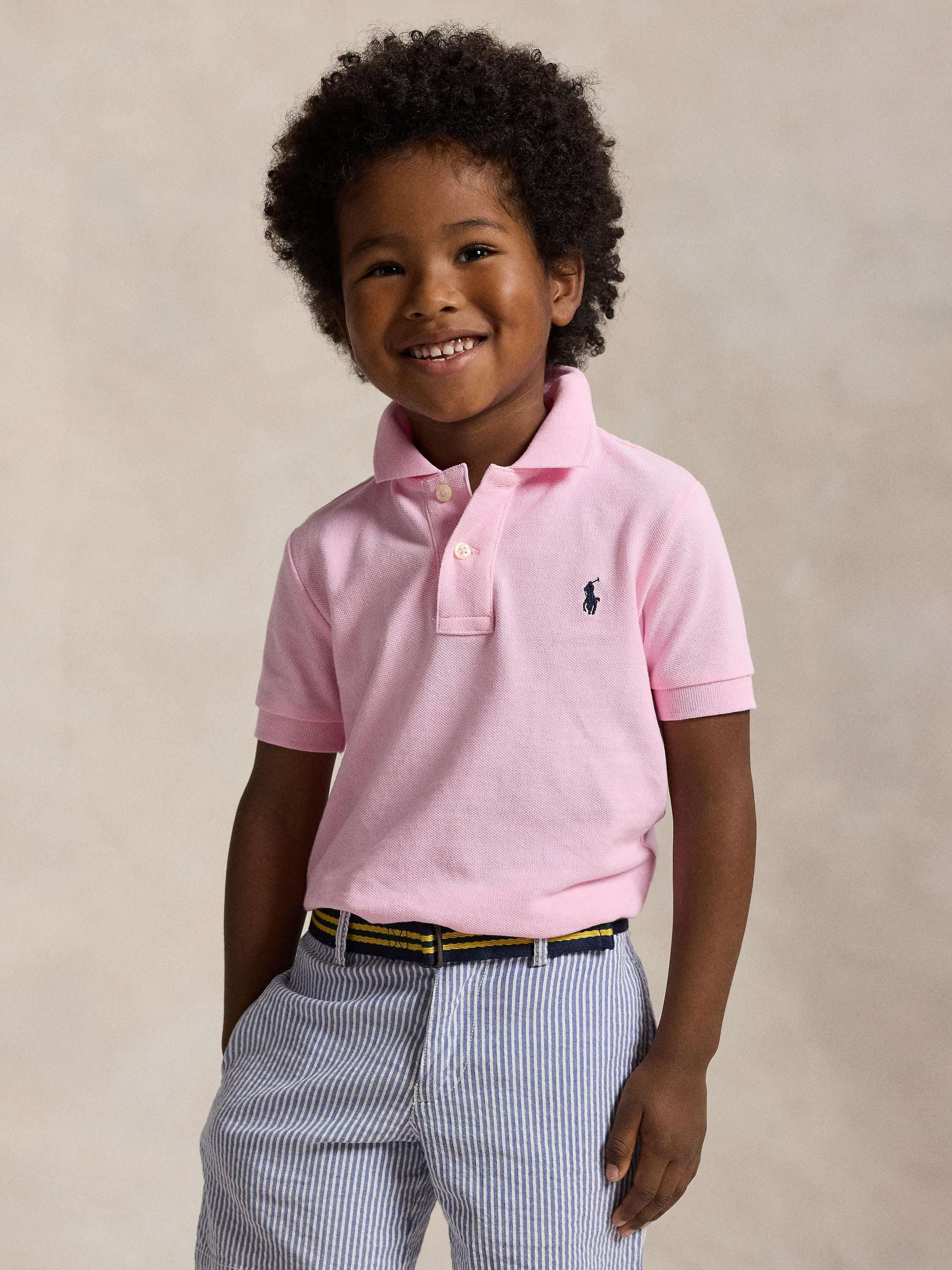 Kids' Pure Cotton Short Sleeved Polo Shirt, Carmel Pink